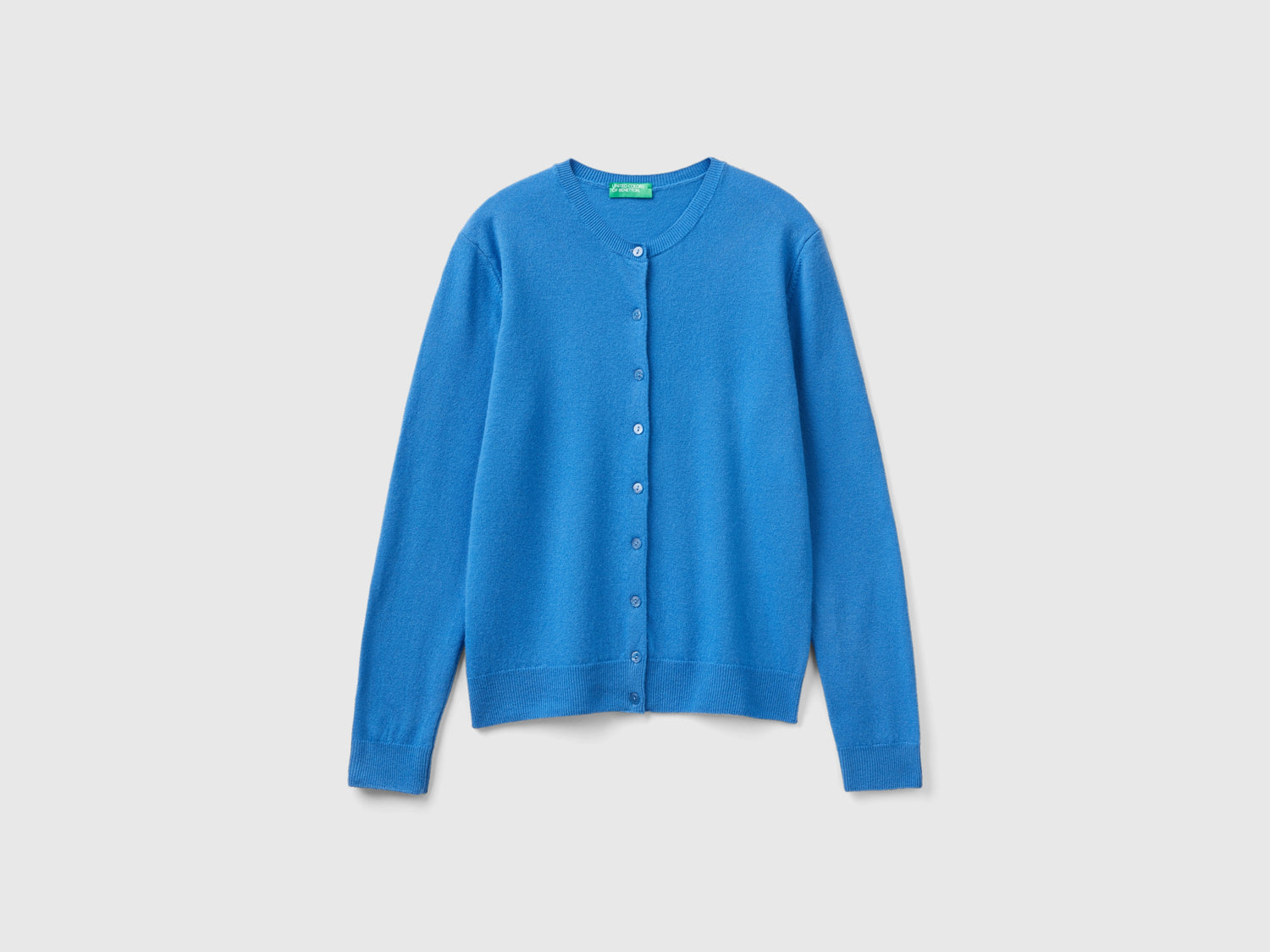 Cardigan girocollo in pura lana Merino da donna blu | Benetton Outlet