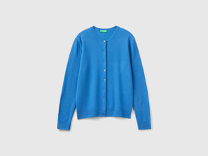 Cardigan girocollo in pura lana Merino