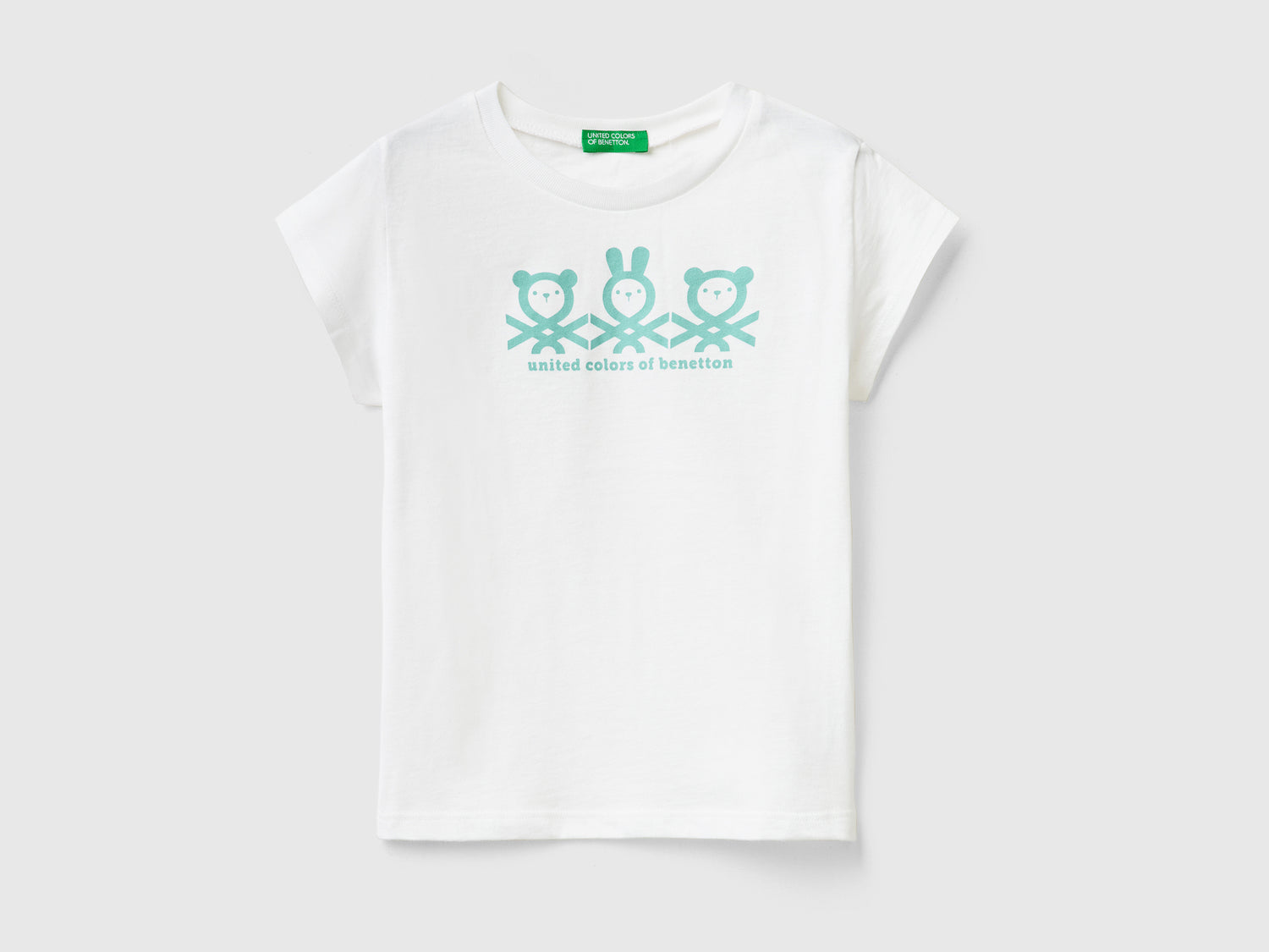 T-shirt girocollo a manica corta in puro cotone da bimba bianco | Benetton Outlet