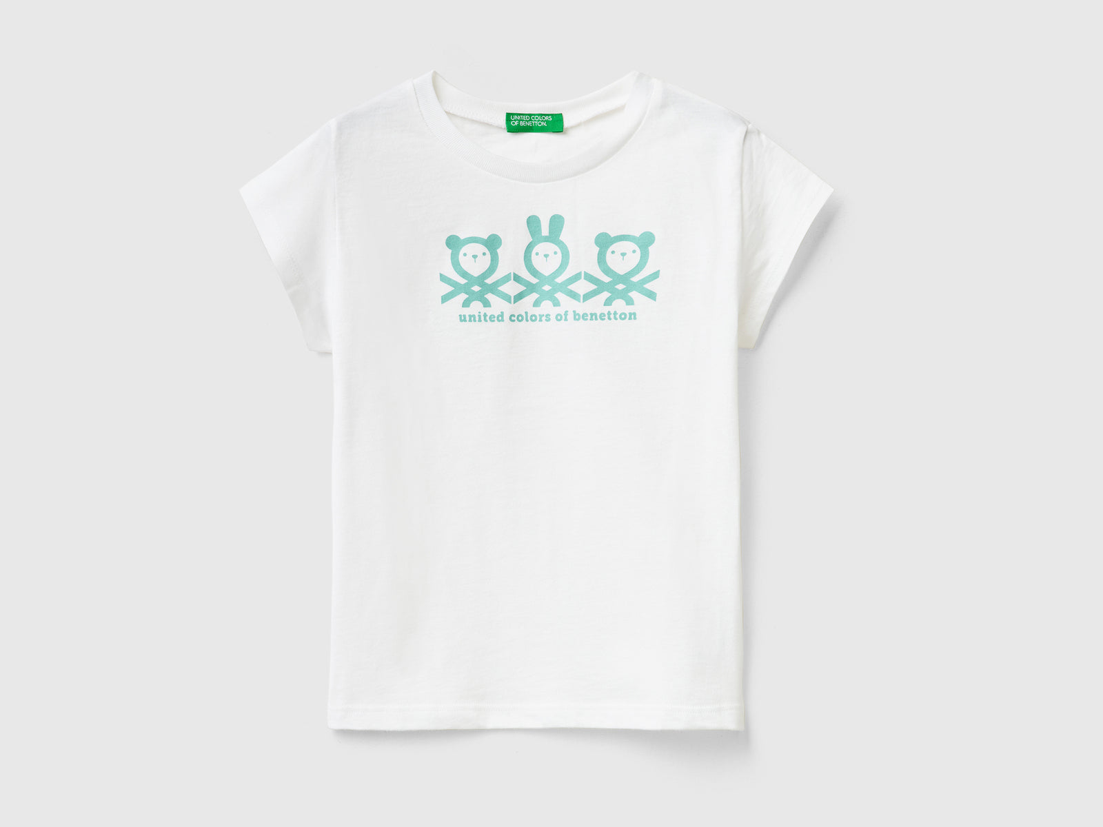 T-shirt girocollo a manica corta in puro cotone da bimba bianco | Benetton Outlet