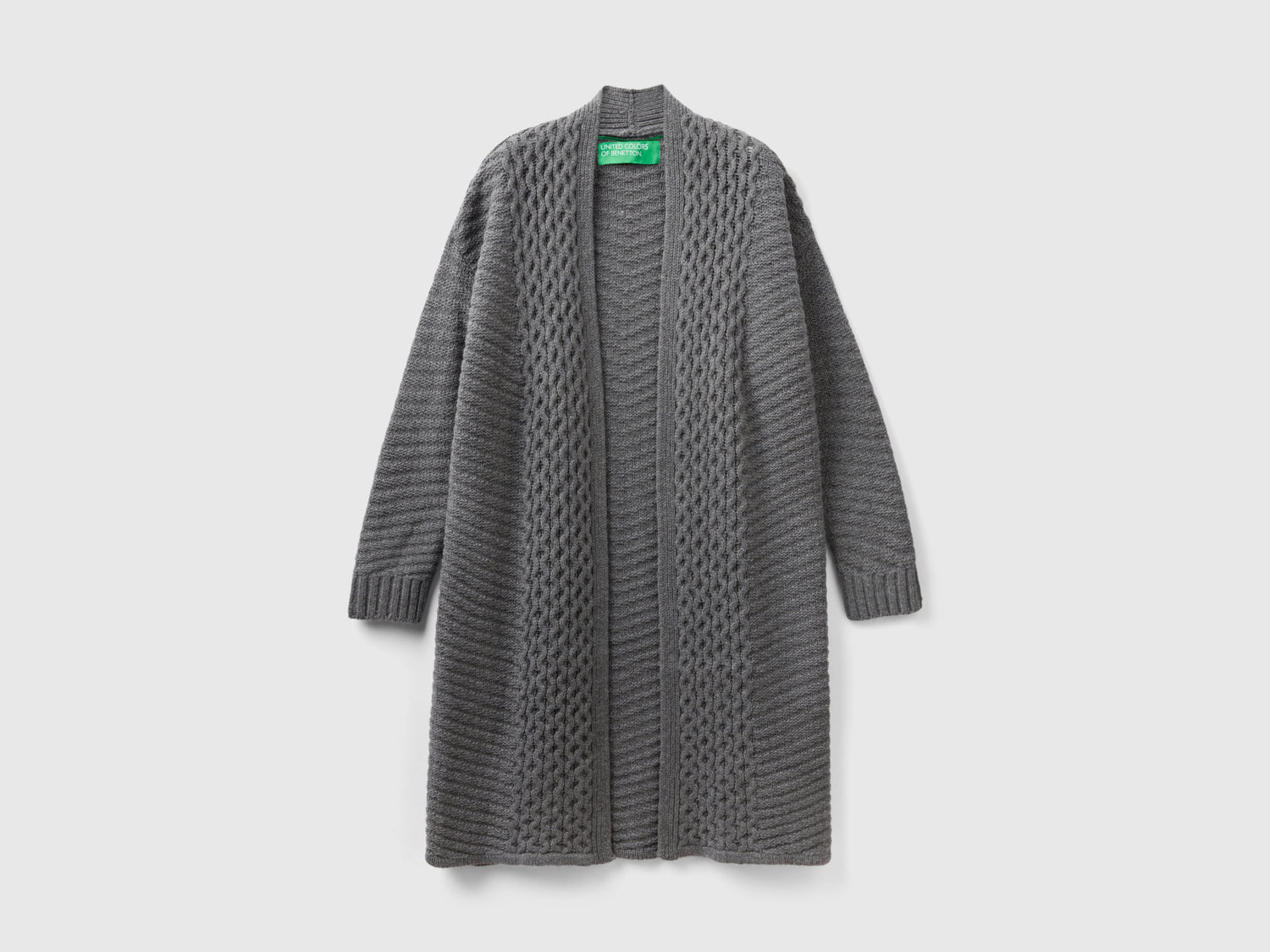 Cardigan lungo lavorato da donna grigio scuro | Benetton Outlet