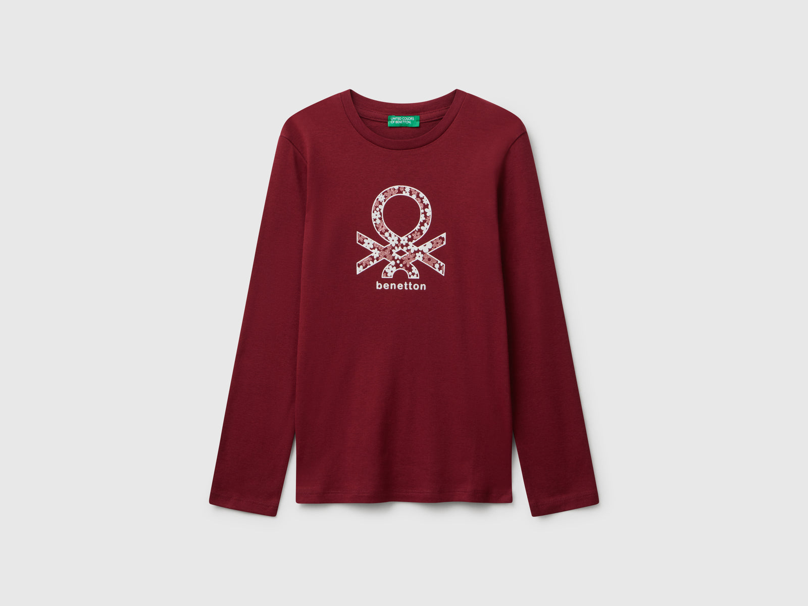 Maglietta con stampa glitter da bambina bordeaux | Benetton Outlet