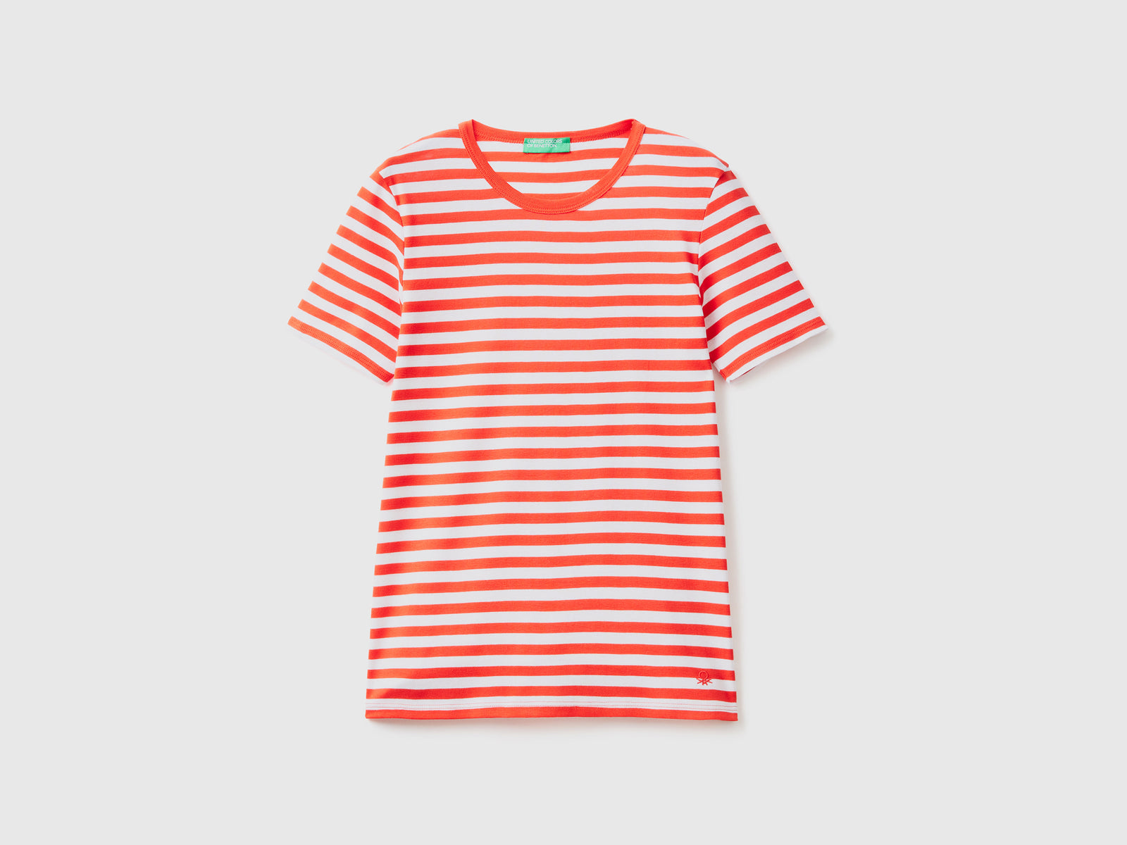 T-shirt girocollo a righe da donna rosso corallo | Benetton Outlet
