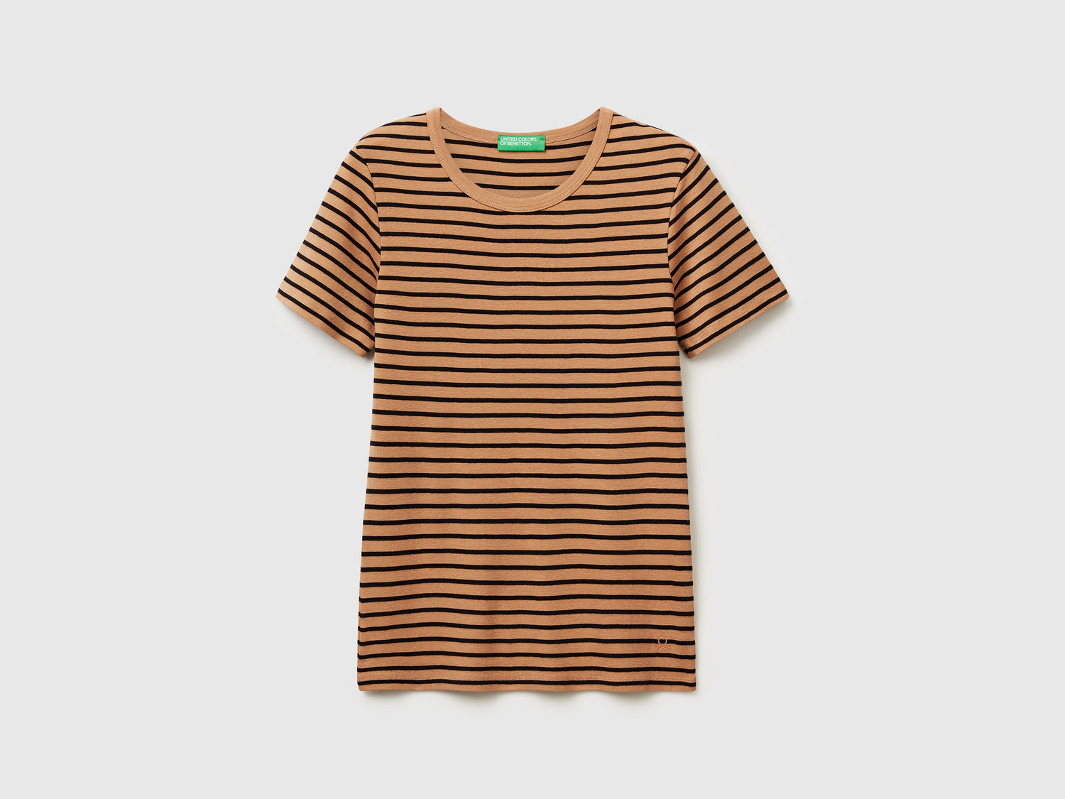 T-shirt girocollo a righe da donna cammello | Benetton Outlet