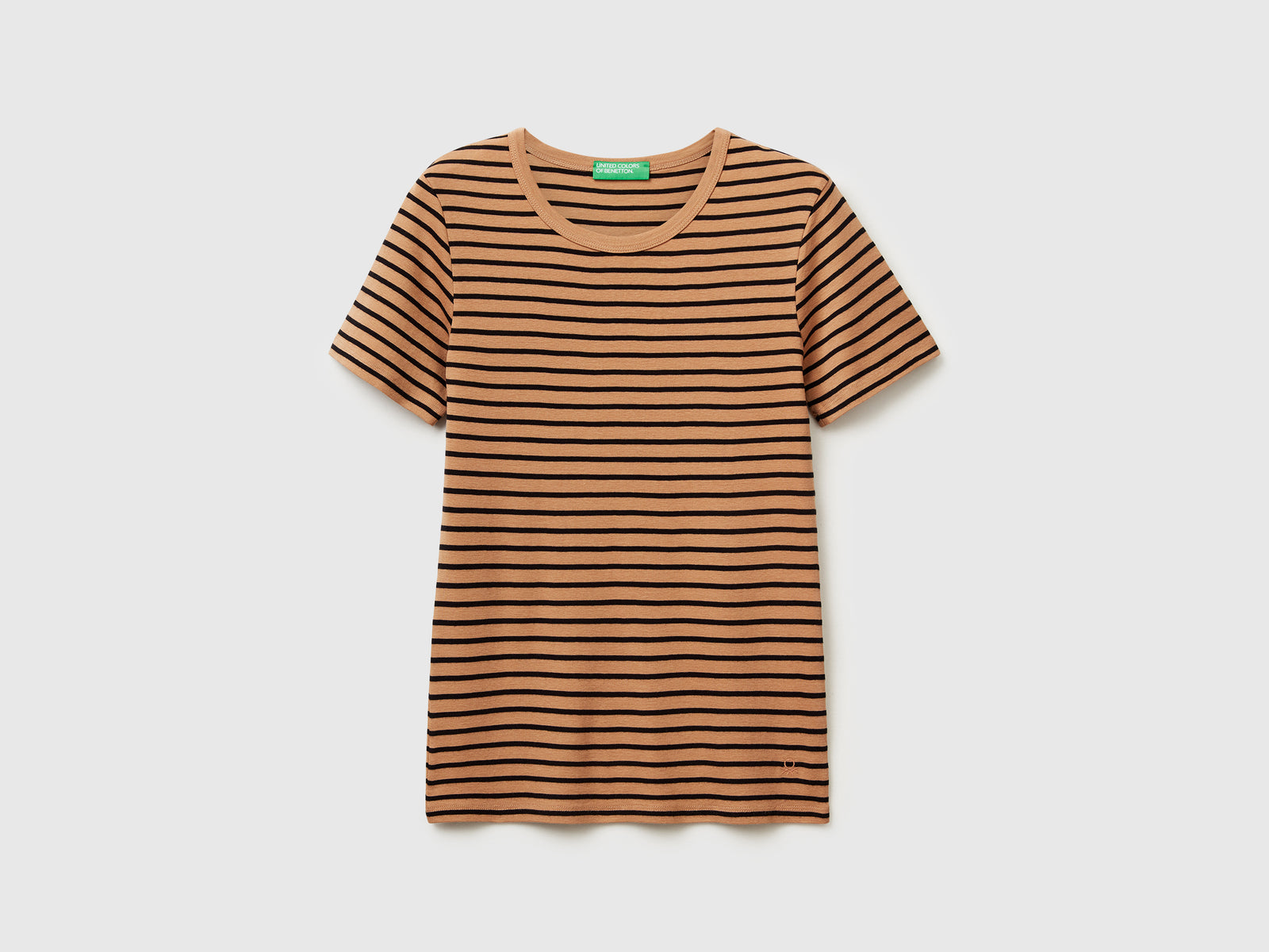 T-shirt girocollo a righe da donna cammello | Benetton Outlet