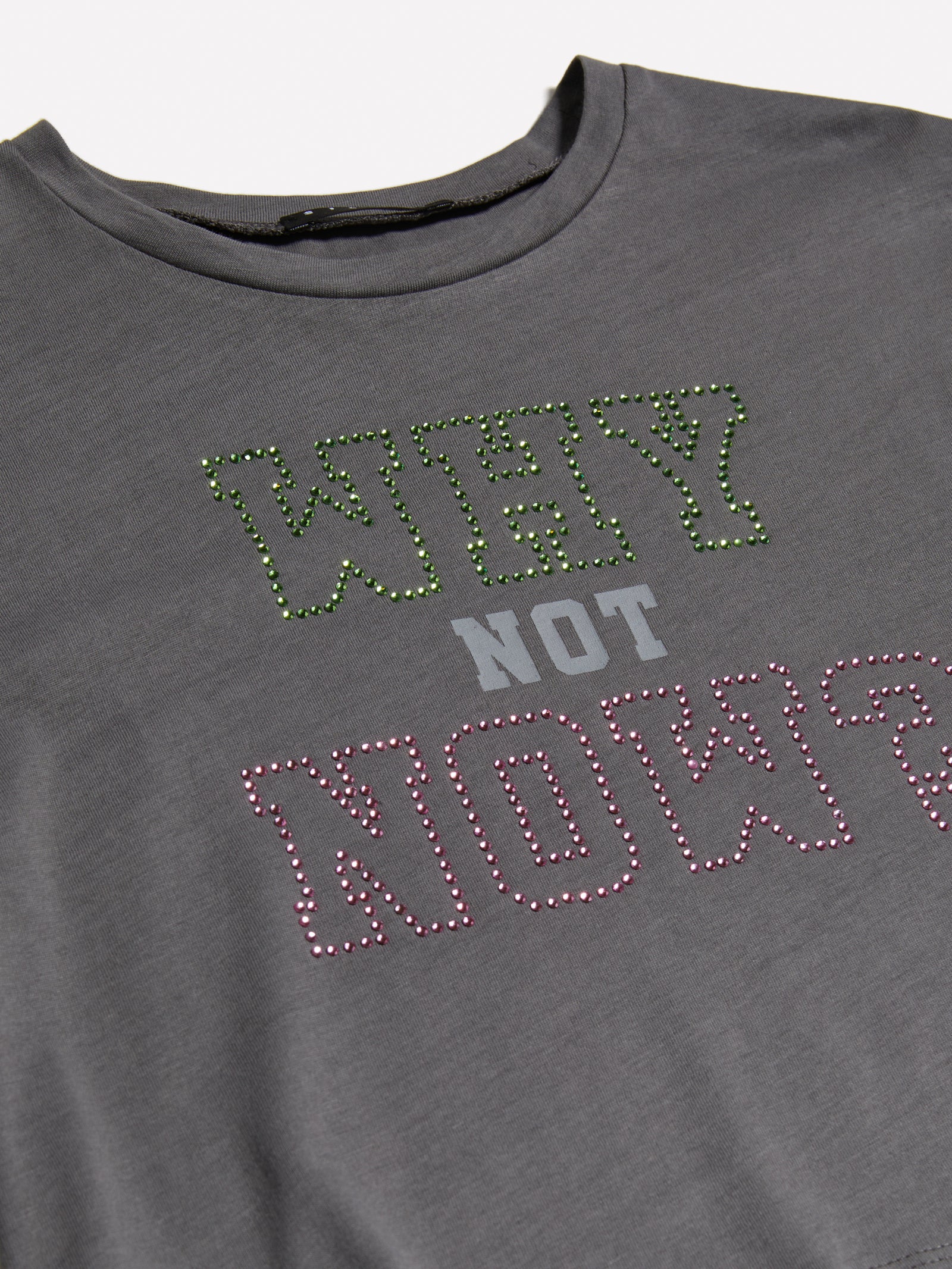 T-shirt cropped con strass da bambina grigio 2 | Sisley young Outlet