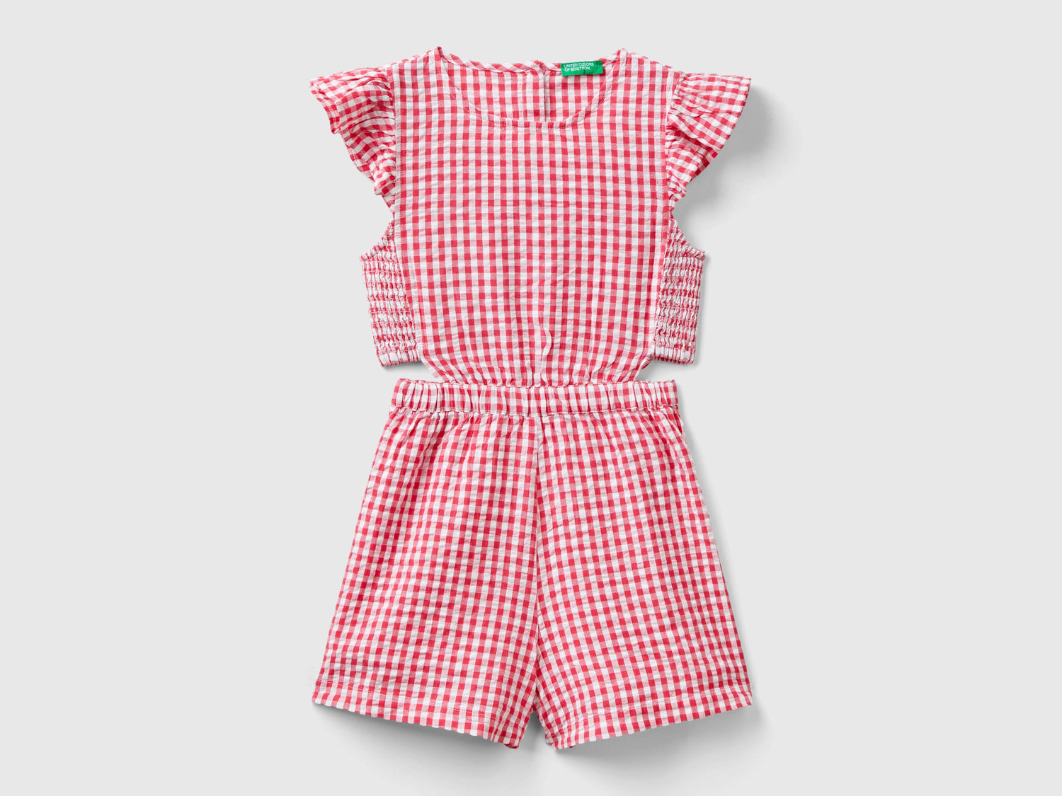 Tuta vichy con alette da bambina fucsia | Benetton Outlet