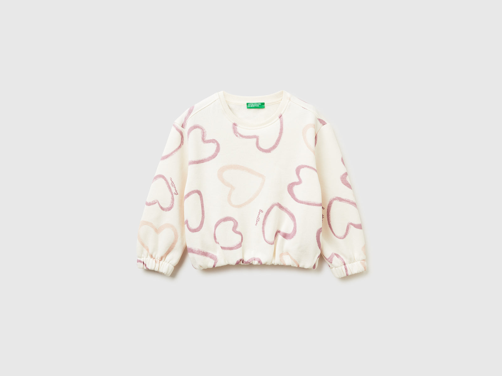 Felpa con stampa cuori da bimba bianco panna | Benetton Outlet