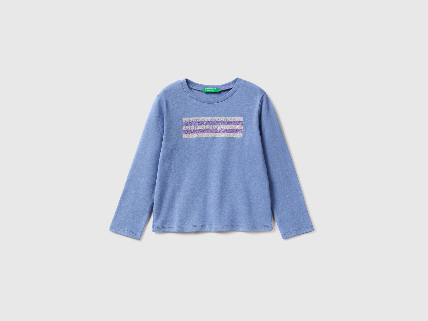 T-shirt in cotone bio con stampa glitter da bimba azzurro | Benetton Outlet