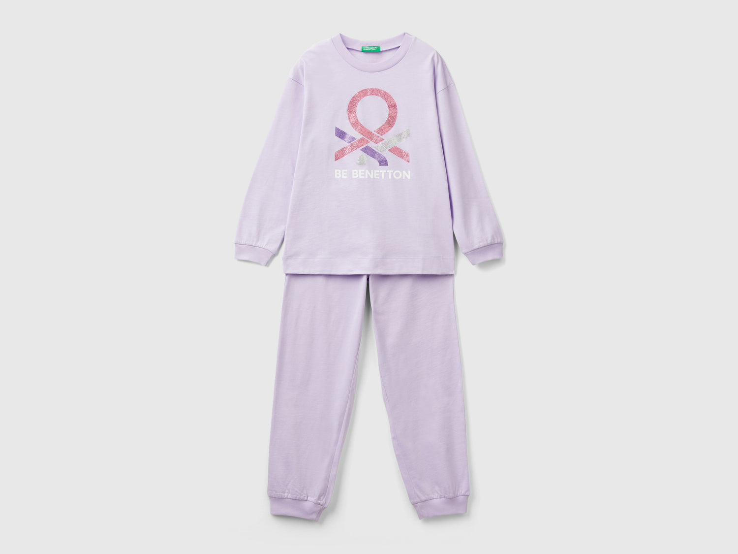 Pigiama lungo con logo glitter da bambino lilla | Benetton Outlet