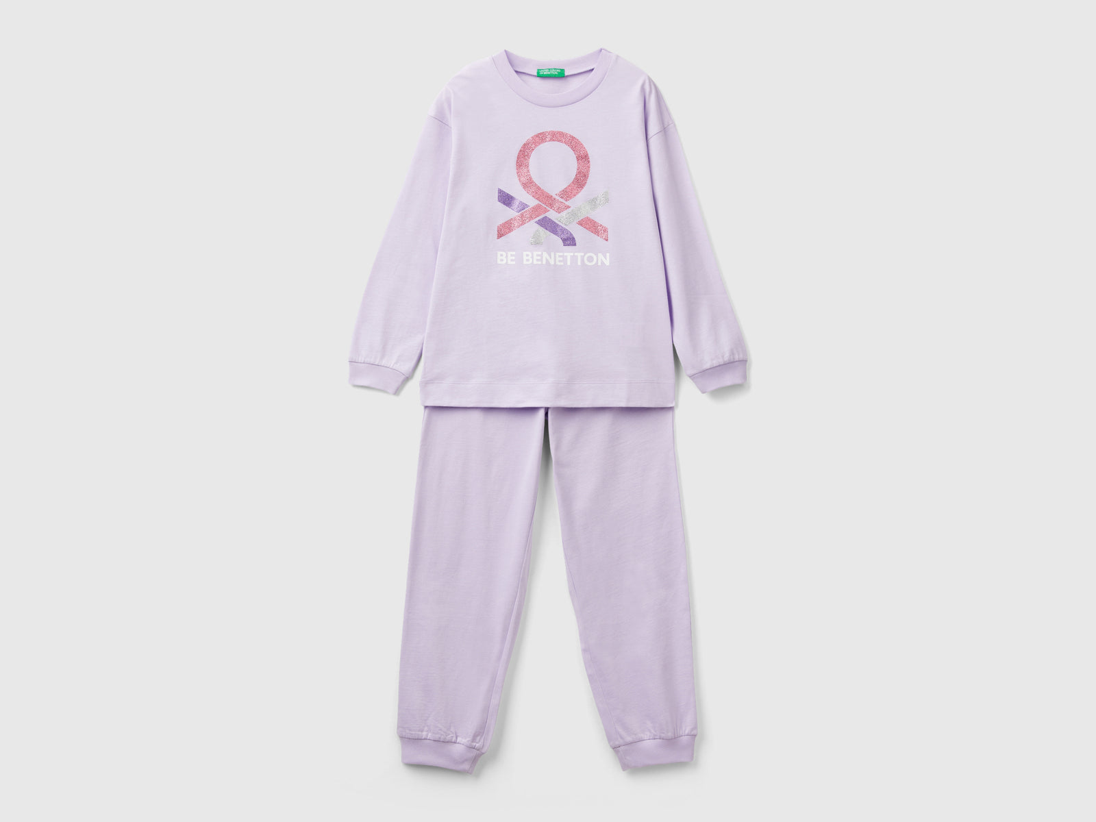 Pigiama lungo con logo glitter da bambino lilla | Benetton Outlet