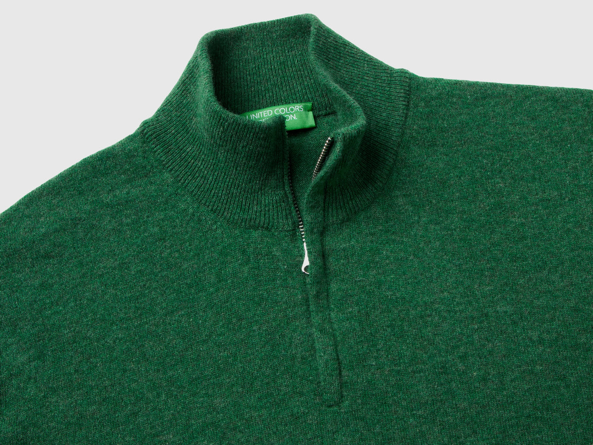 Maglia zippata mélange in 100% lana Merino