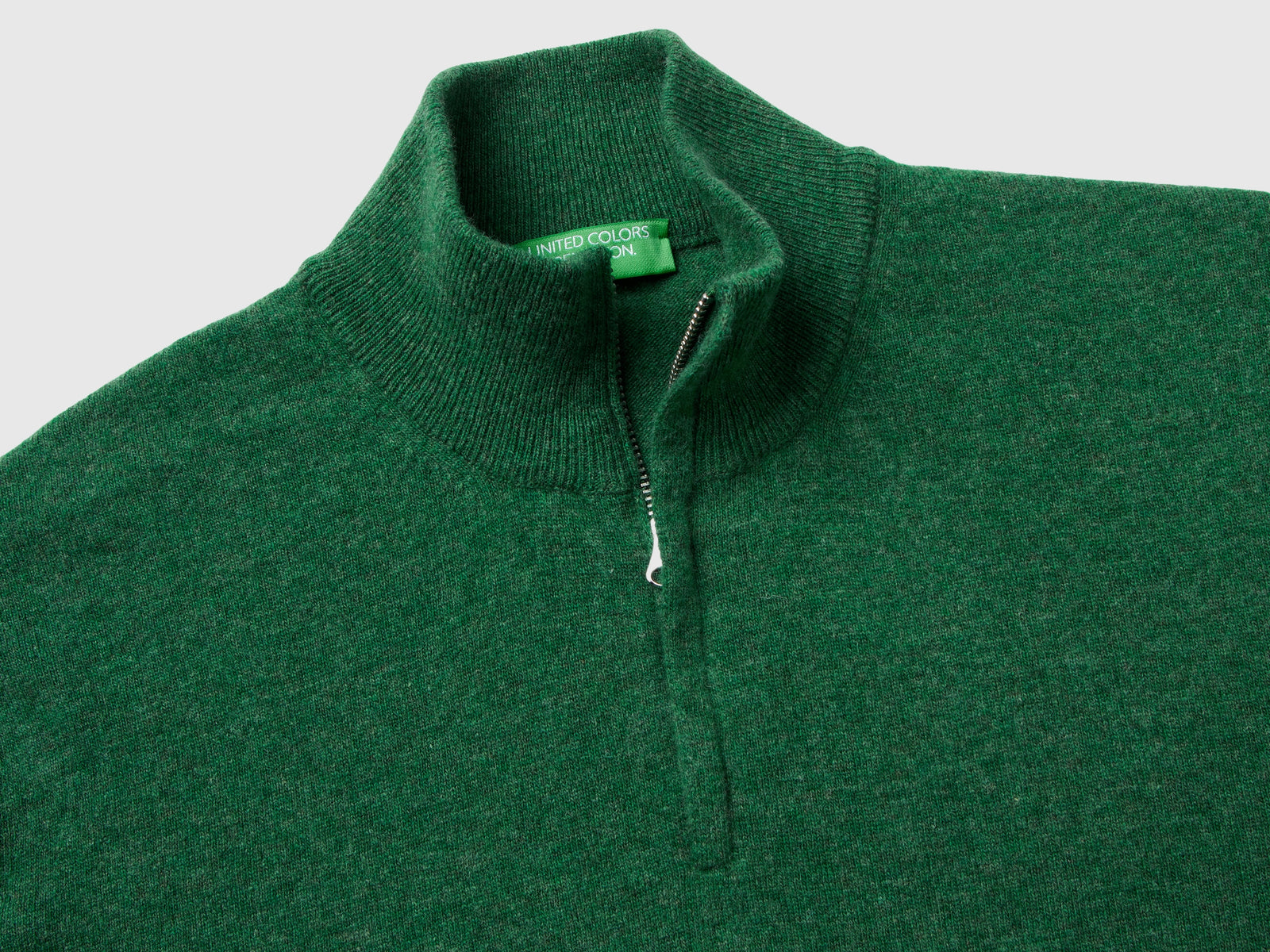 Maglia zippata mélange in 100% lana Merino da uomo verde 3 | Benetton Outlet