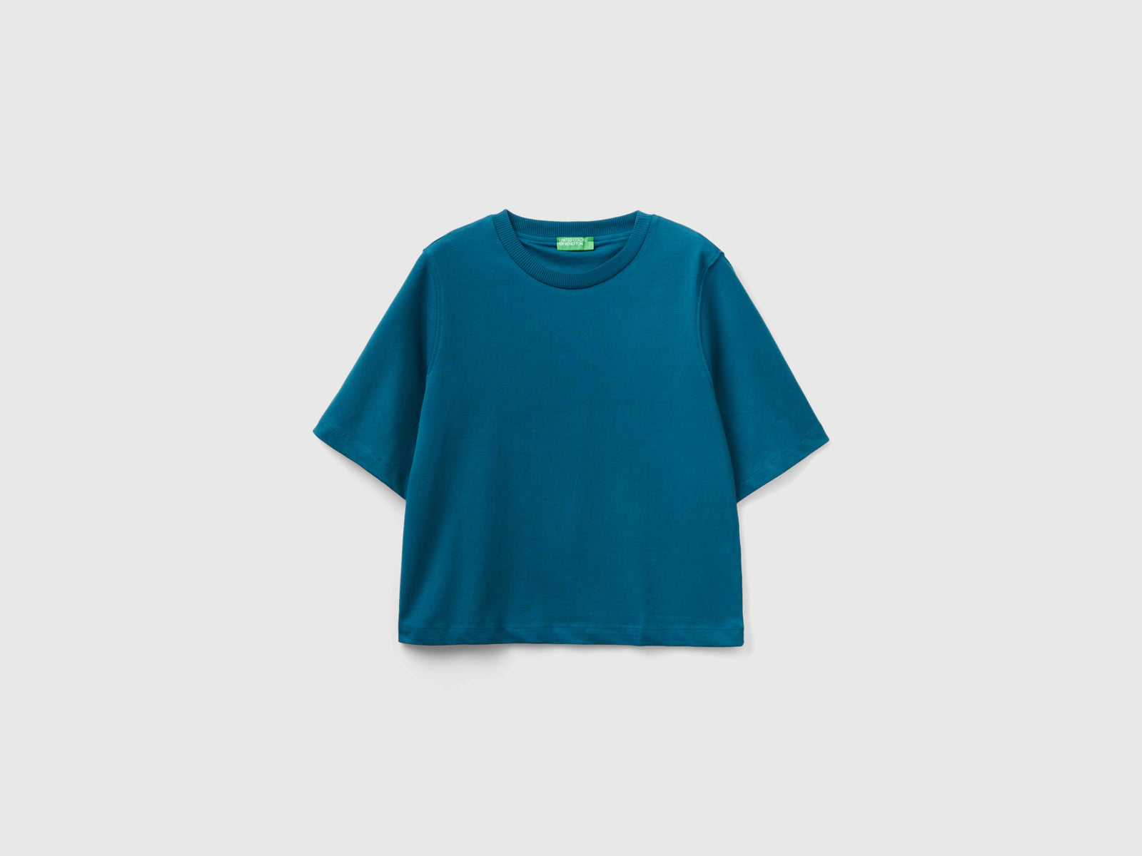 T-shirt boxy fit 100% cotone da donna verde ottanio | Benetton Outlet