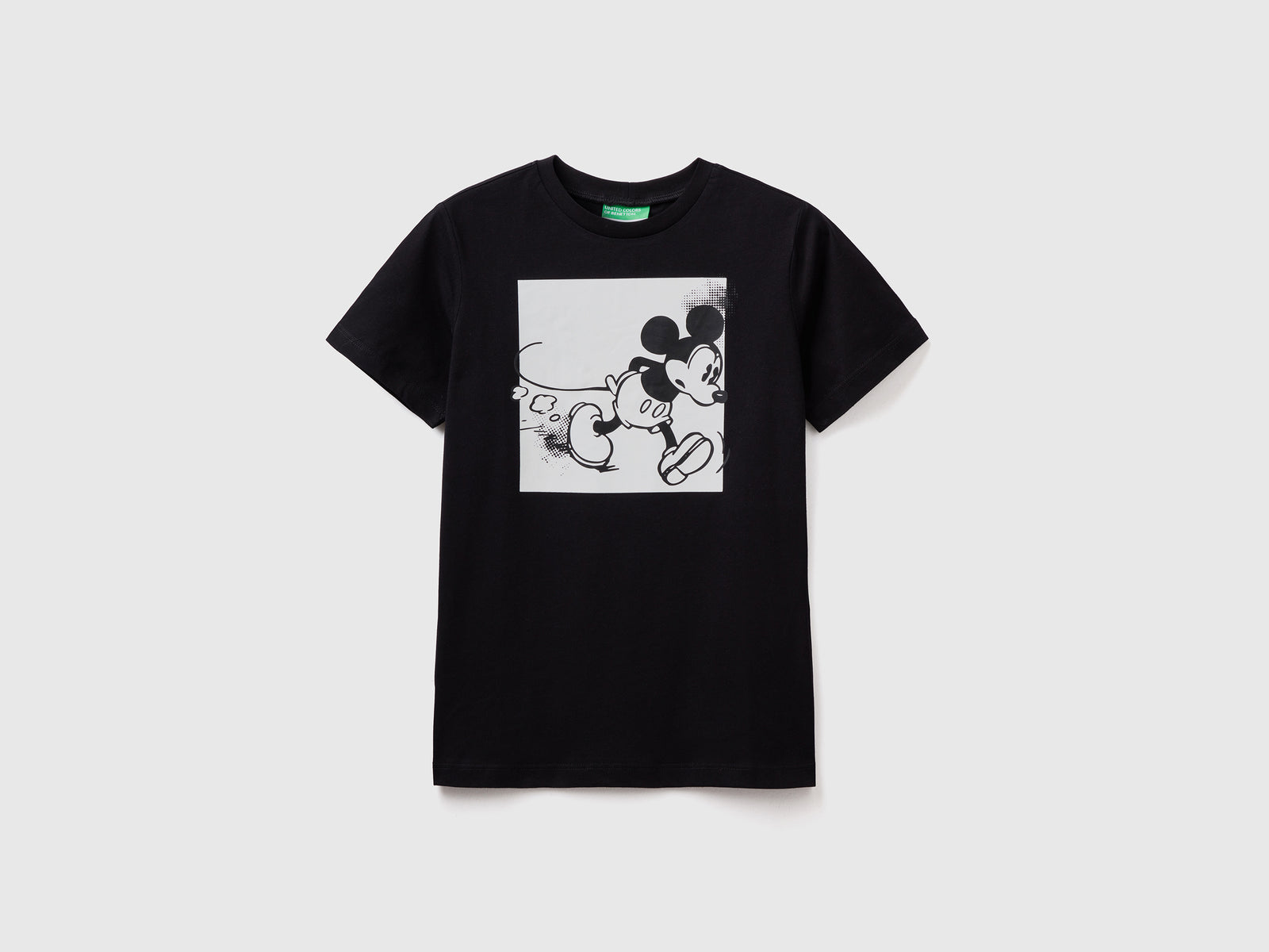 T-shirt girocollo a manica corta in puro cotone da bambino nero | Benetton Outlet