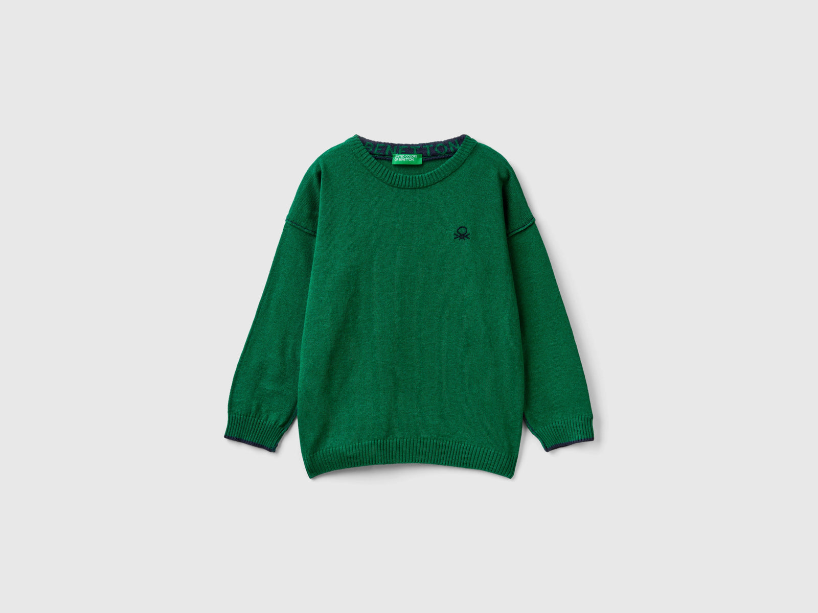 Maglia girocollo con ricamo da bimbo verde | Benetton Outlet