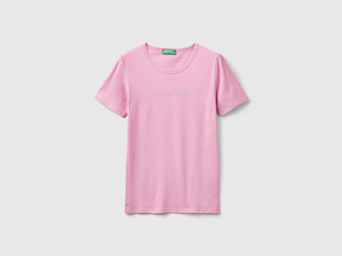 T-shirt 100% cotone con stampa logo glitter