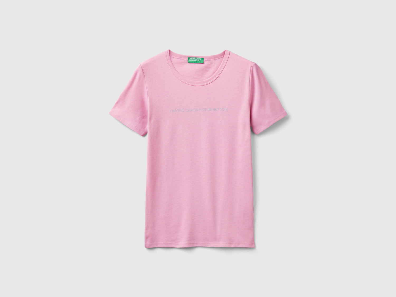 T-shirt 100% cotone con stampa logo glitter da donna rosa pastello | Benetton Outlet