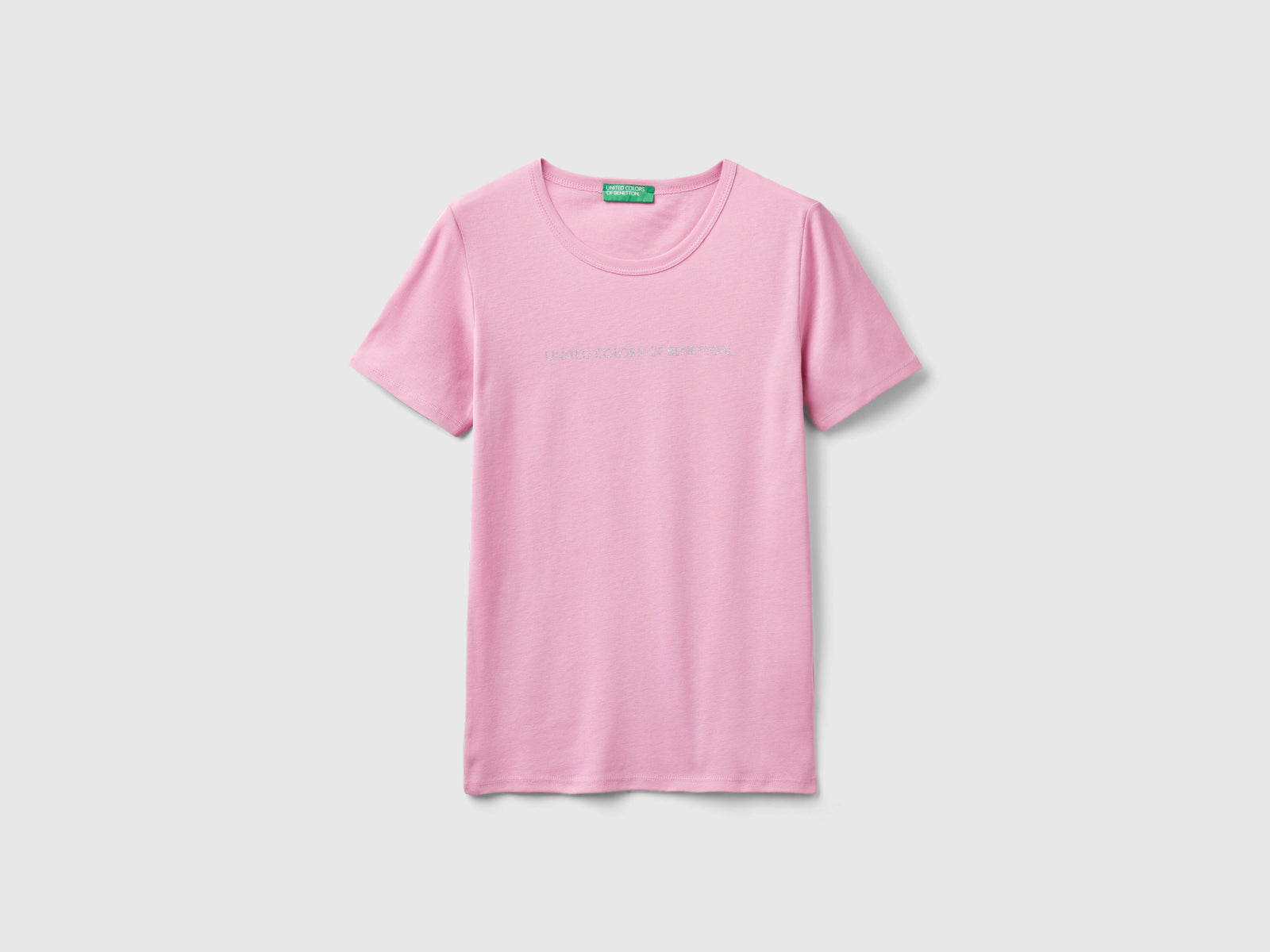 T-shirt 100% cotone con stampa logo glitter da donna rosa pastello | Benetton Outlet