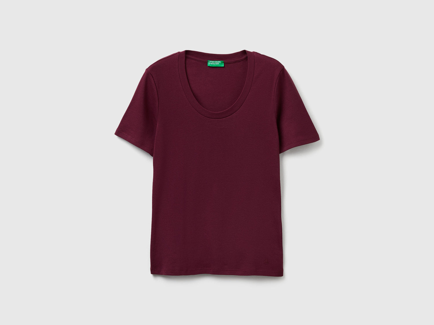 T-shirt manica corta in cotone a fibra lunga da donna prugna | Benetton Outlet