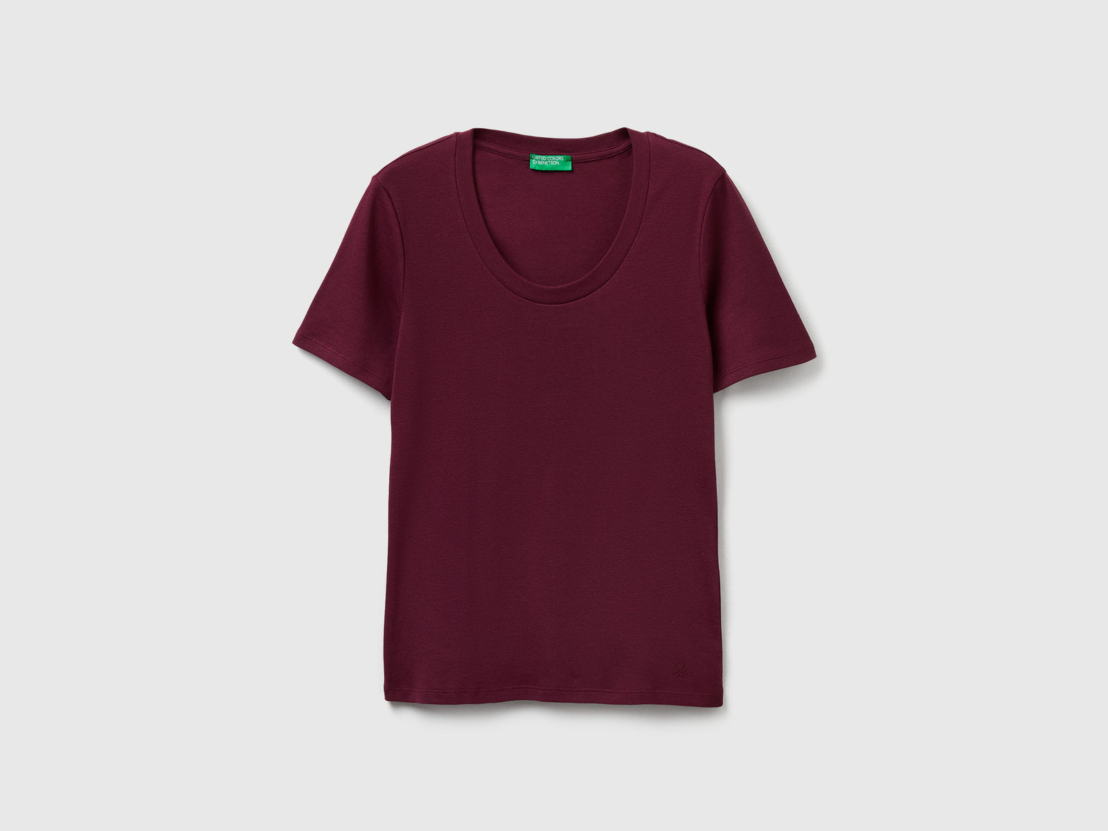 T-shirt manica corta in cotone a fibra lunga da donna prugna | Benetton Outlet