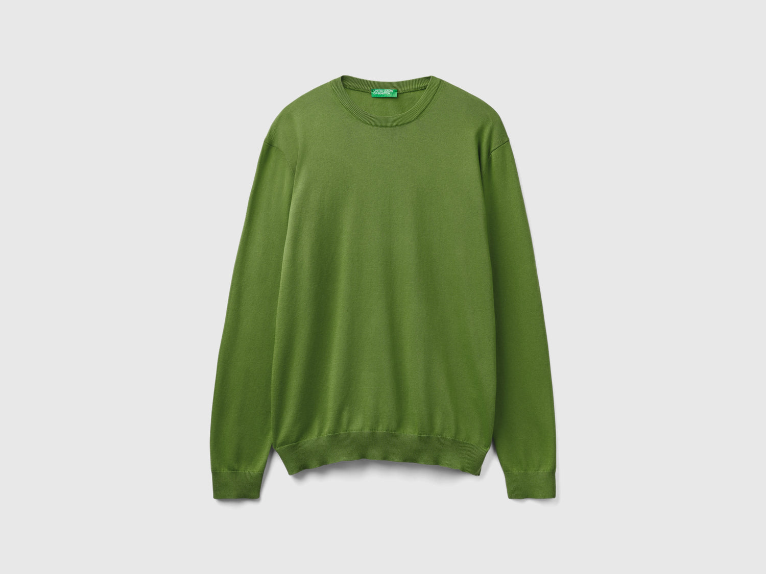 Maglia girocollo 100% cotone da uomo verde militare | Benetton Outlet