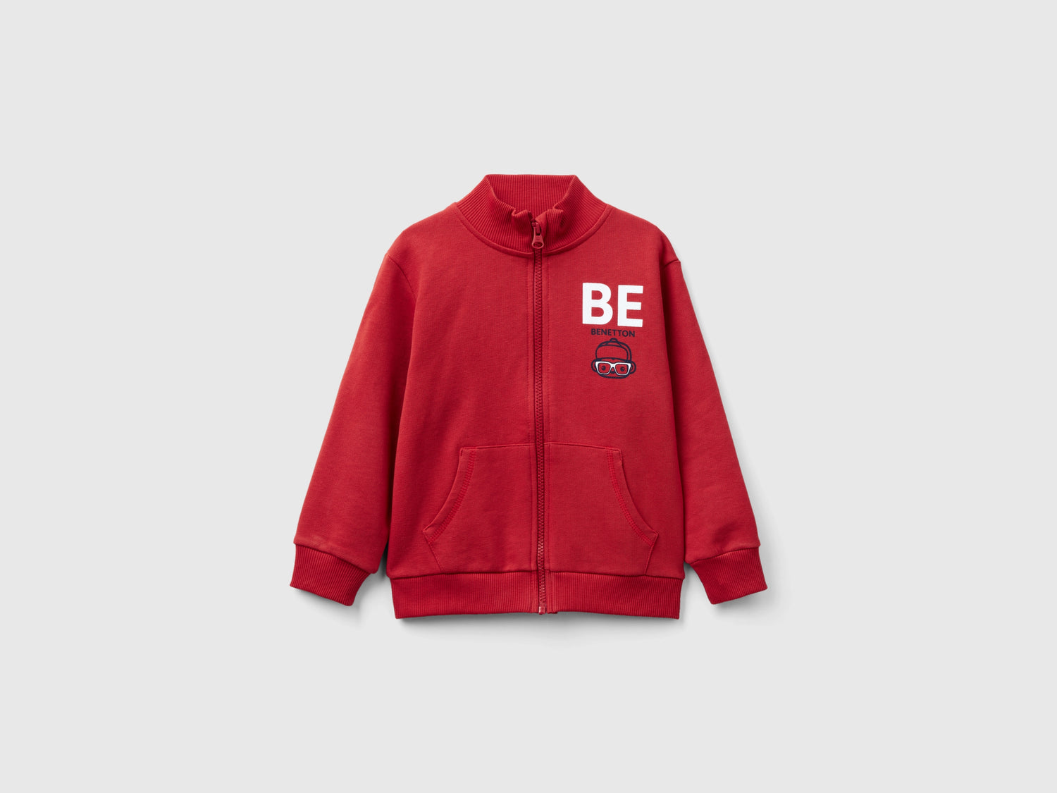Felpa in cotone bio con zip da bimbo rosso mattone | Benetton Outlet