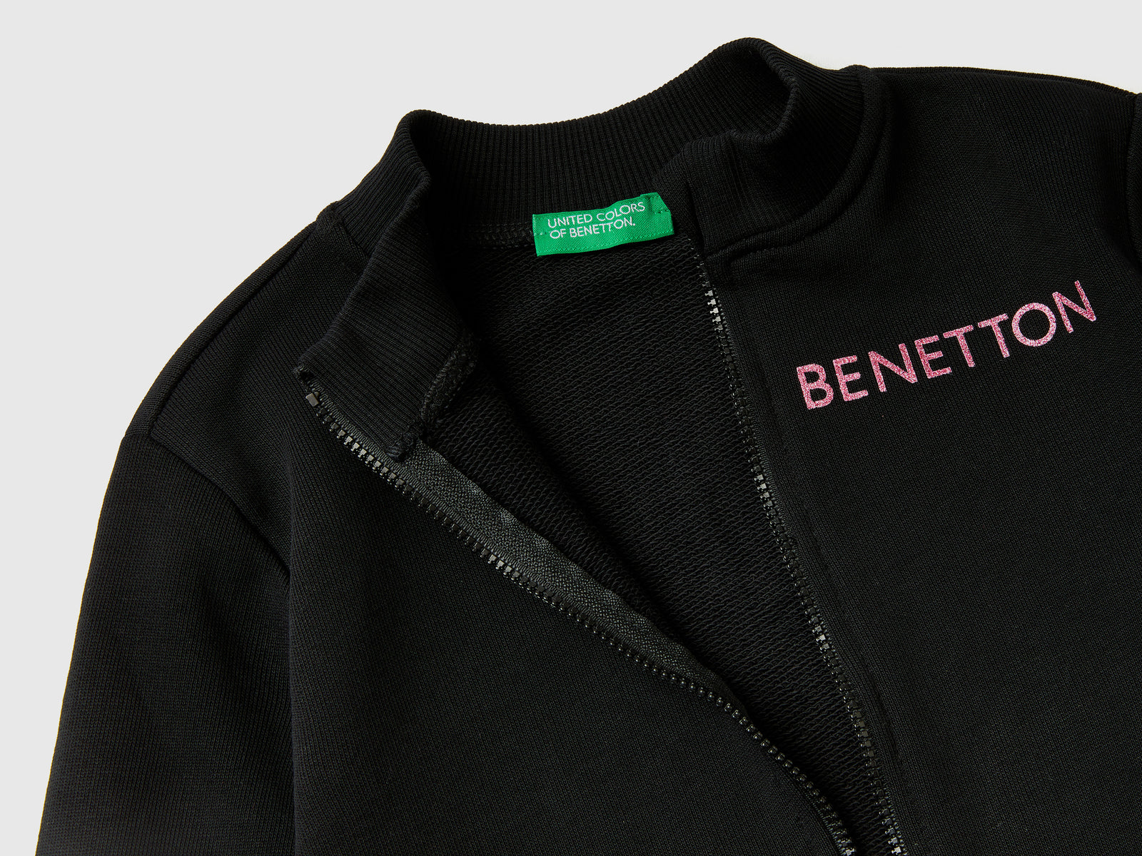 Felpa con zip in cotone bio da bimba nero 2 | Benetton Outlet