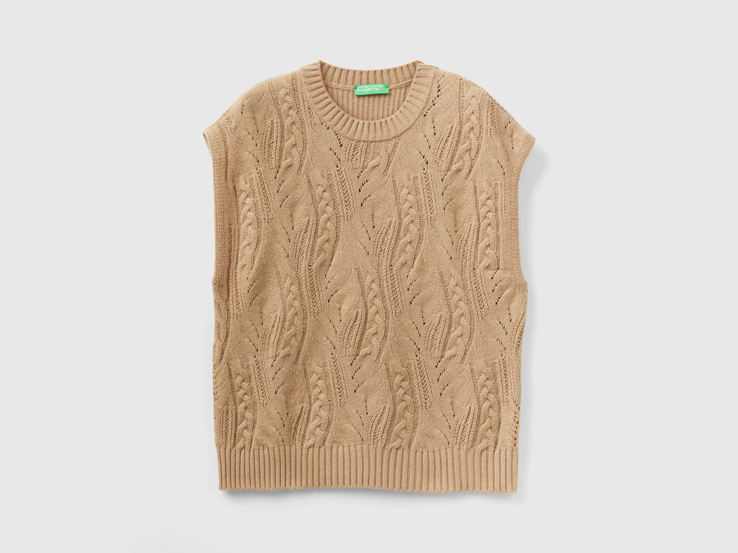 Gilet lavorato in misto lana da donna beige | Benetton Outlet