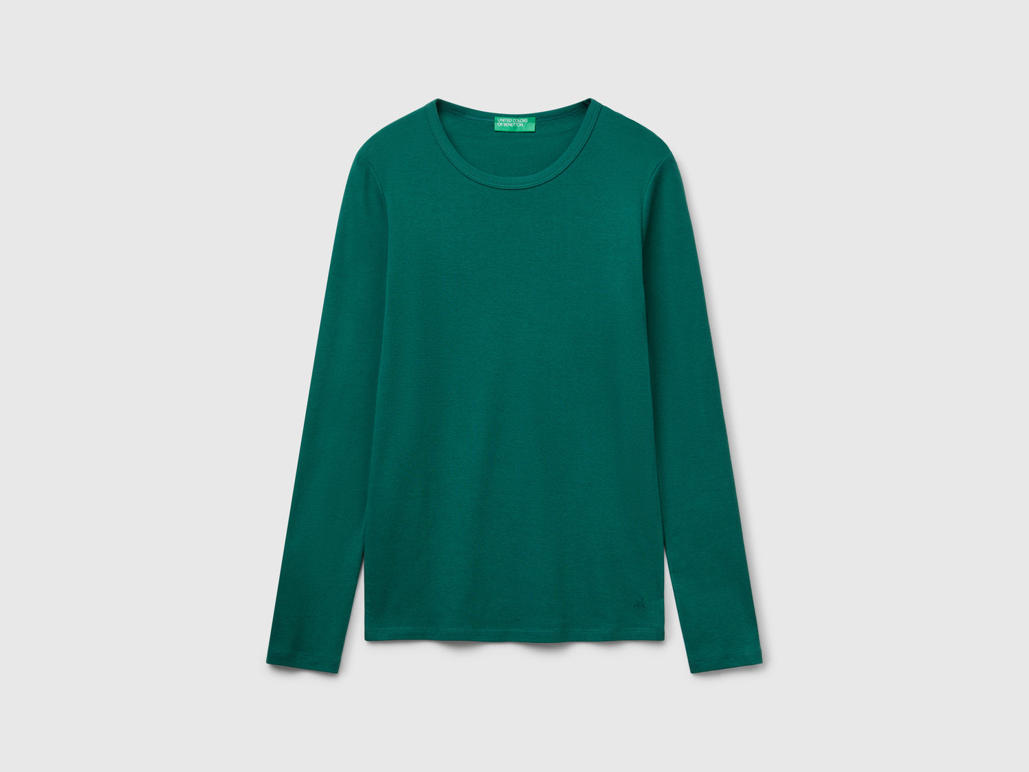 T-shirt manica lunga 100% cotone da donna verde scuro | Benetton Outlet