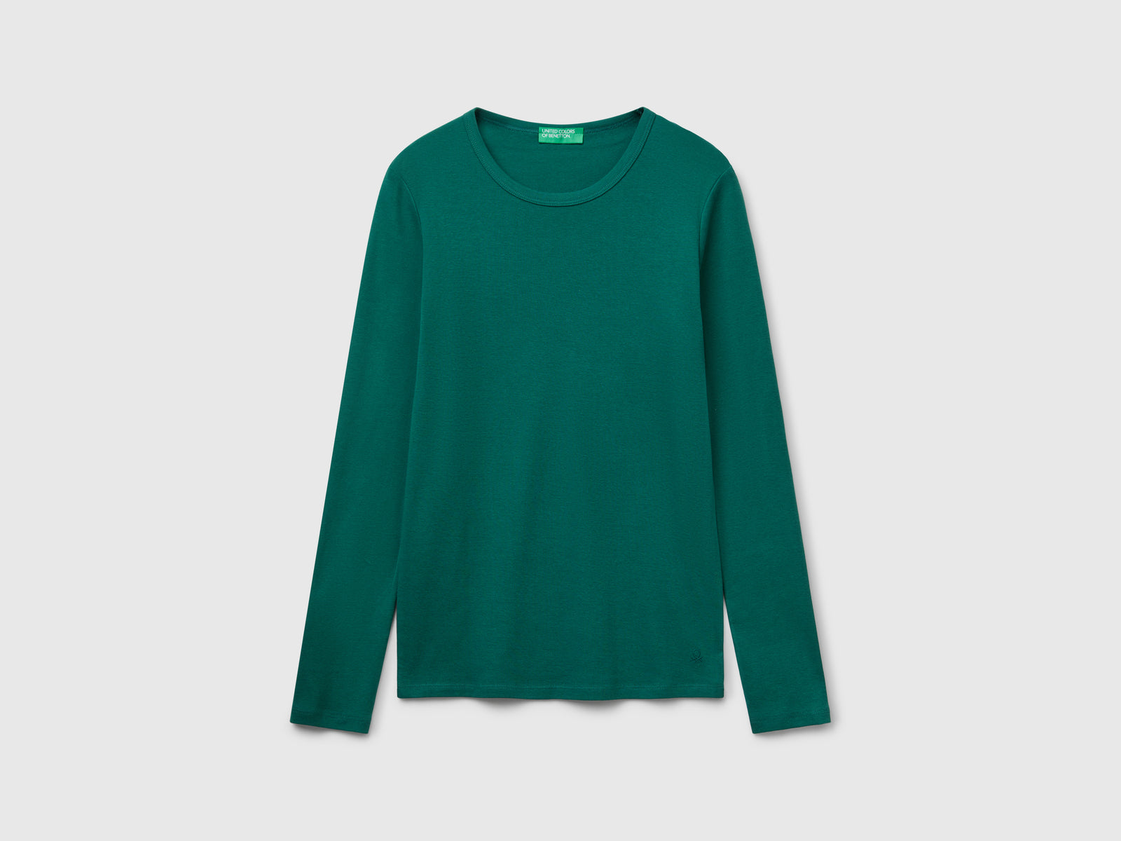 T-shirt manica lunga 100% cotone da donna verde scuro | Benetton Outlet