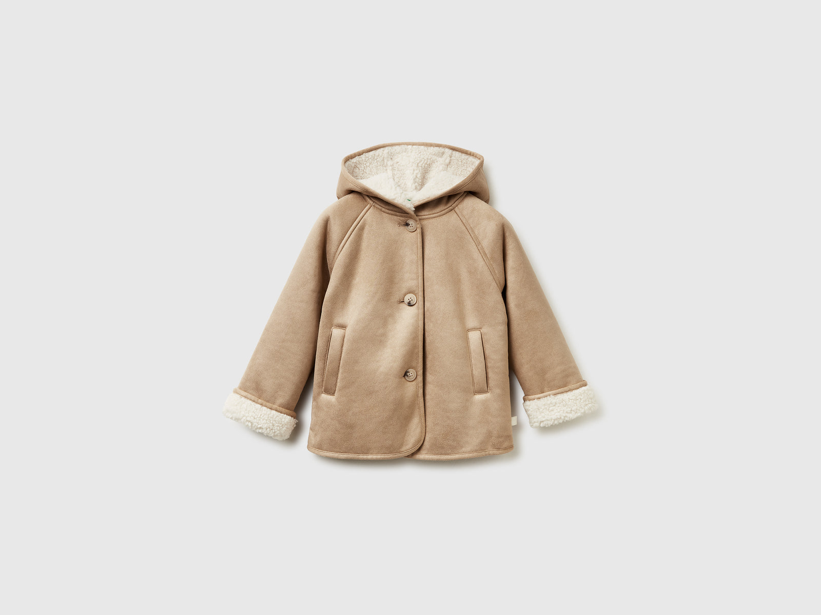 Giubbino con cappuccio effetto scamosciato da bimba beige | Benetton Outlet