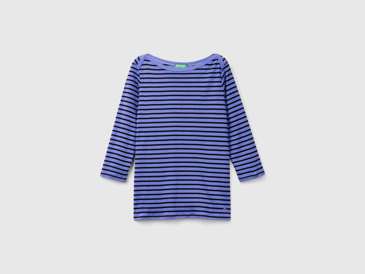 T-shirt manica 3/4 a righe in puro cotone