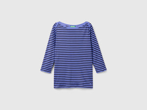 T-shirt manica 3/4 a righe in puro cotone