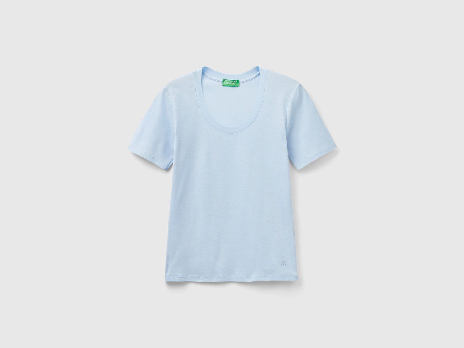 T-shirt manica corta in cotone a fibra lunga da donna celeste | Benetton Outlet