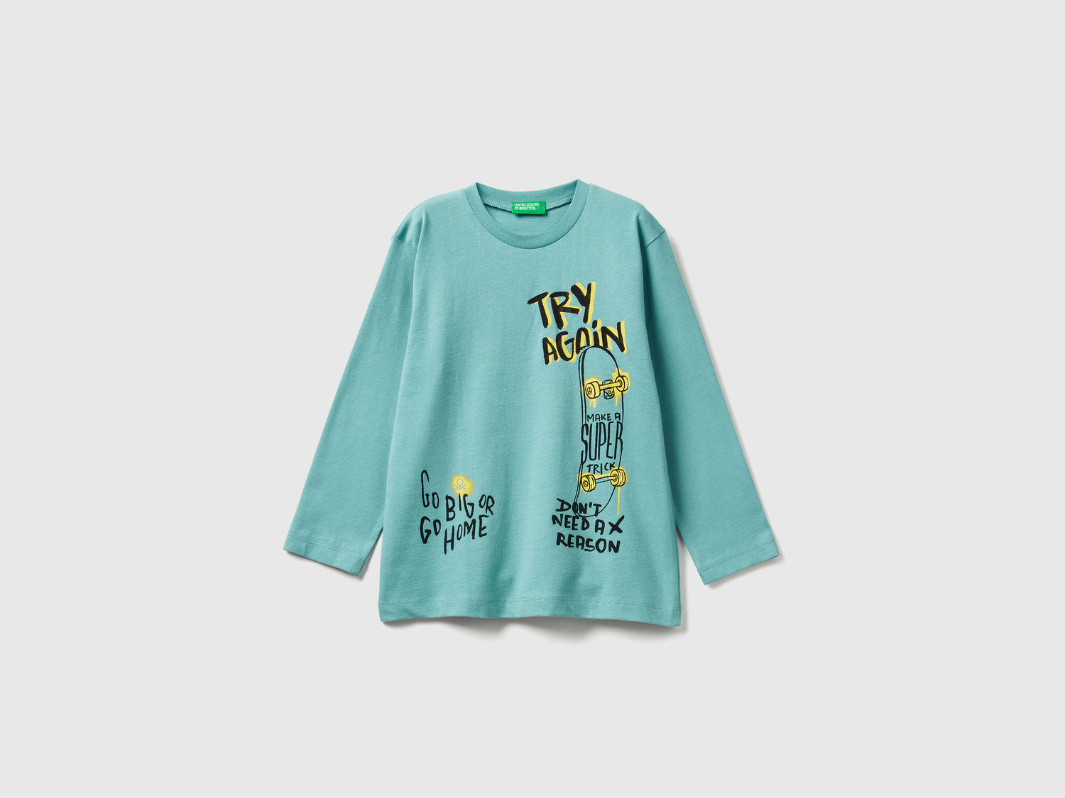 T-shirt con stampa da bimbo verde acqua | Benetton Outlet