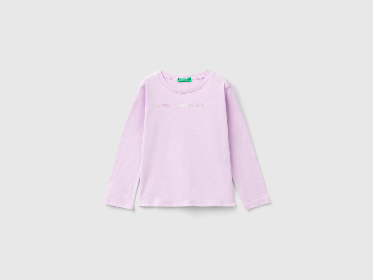 T-shirt con stampa glitter in cotone bio da bimba lilla | Benetton Outlet