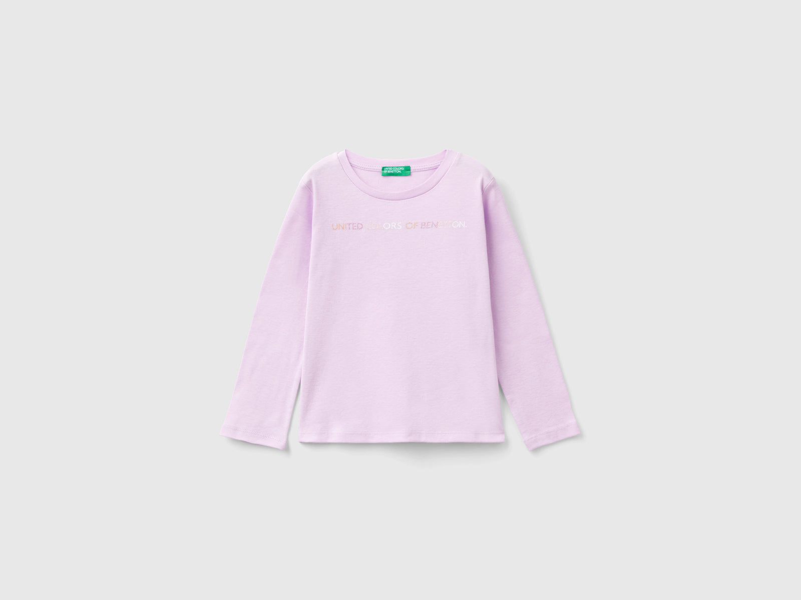 T-shirt con stampa glitter in cotone bio da bimba lilla | Benetton Outlet