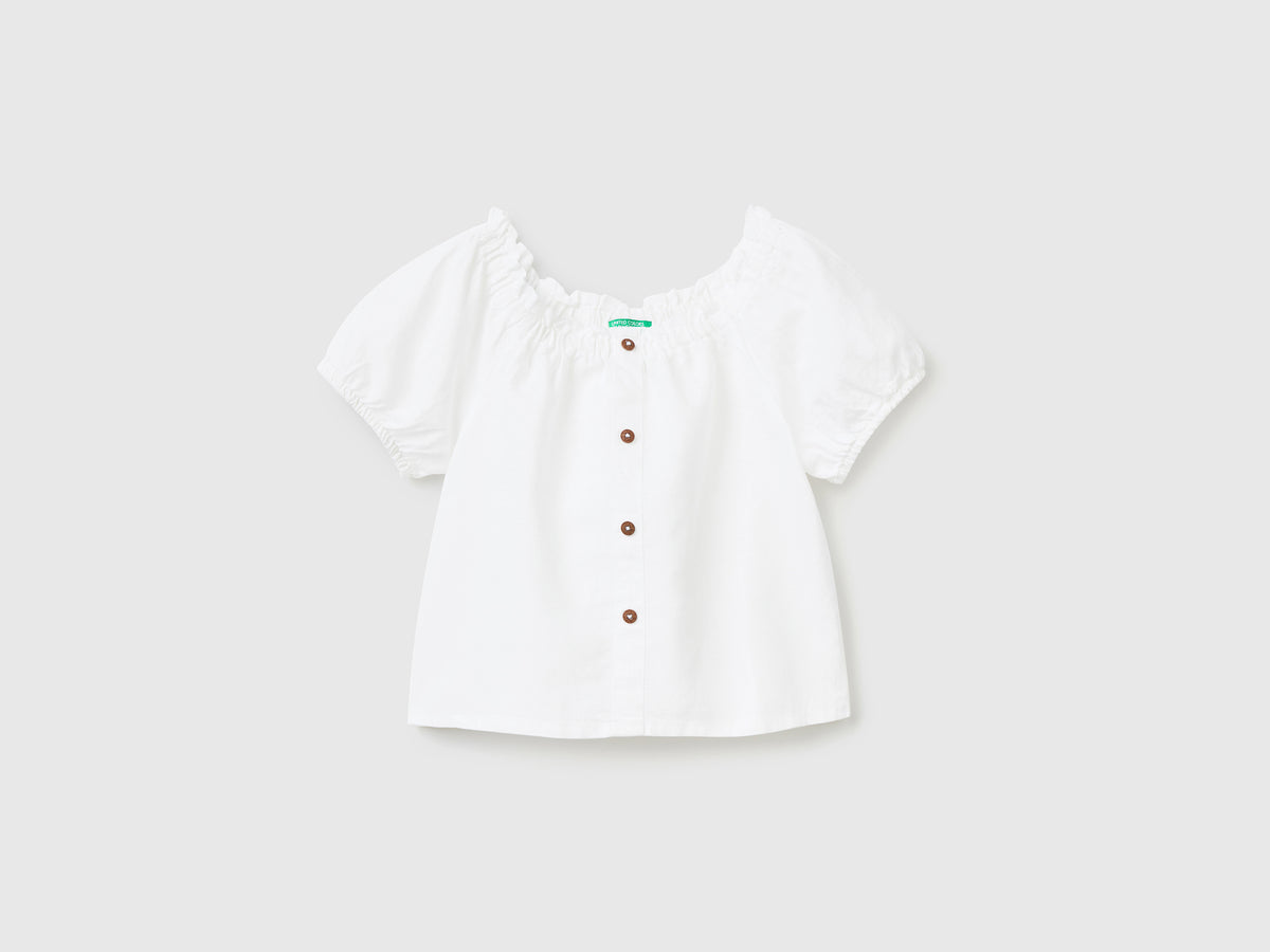 Blusa in misto lino e cotone con manica corta