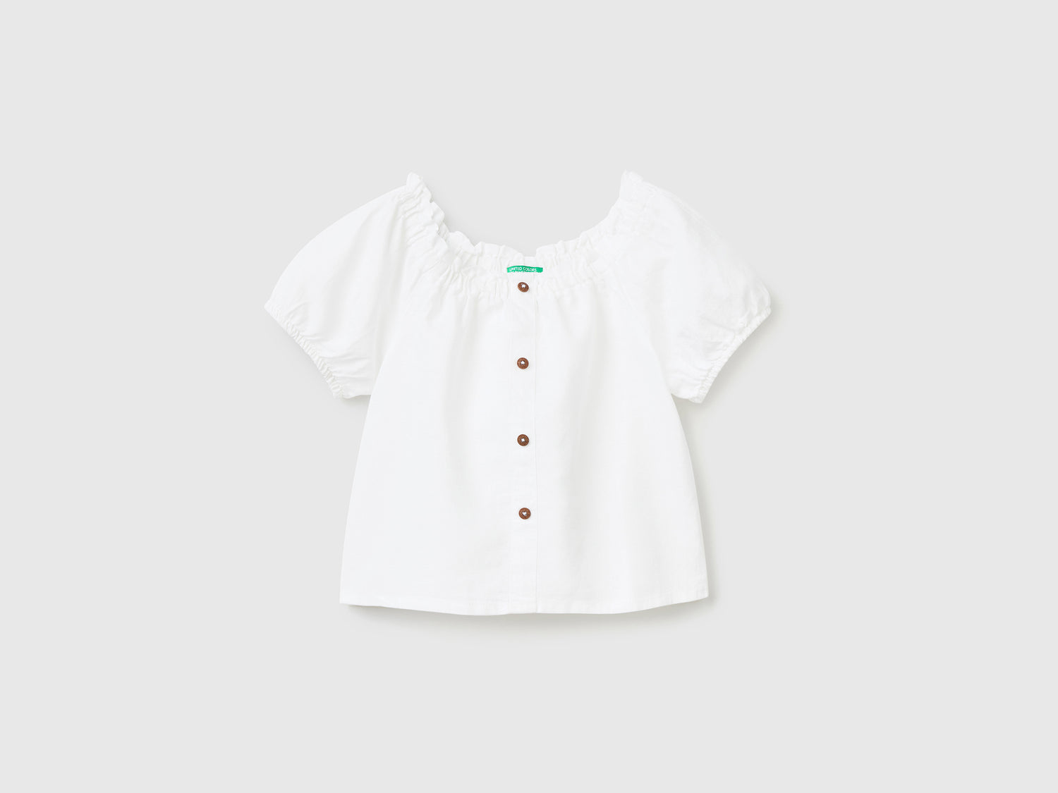 Blusa in misto lino e cotone con manica corta da bambina bianco | Benetton Outlet