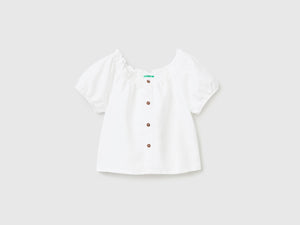 Blusa in misto lino e cotone con manica corta