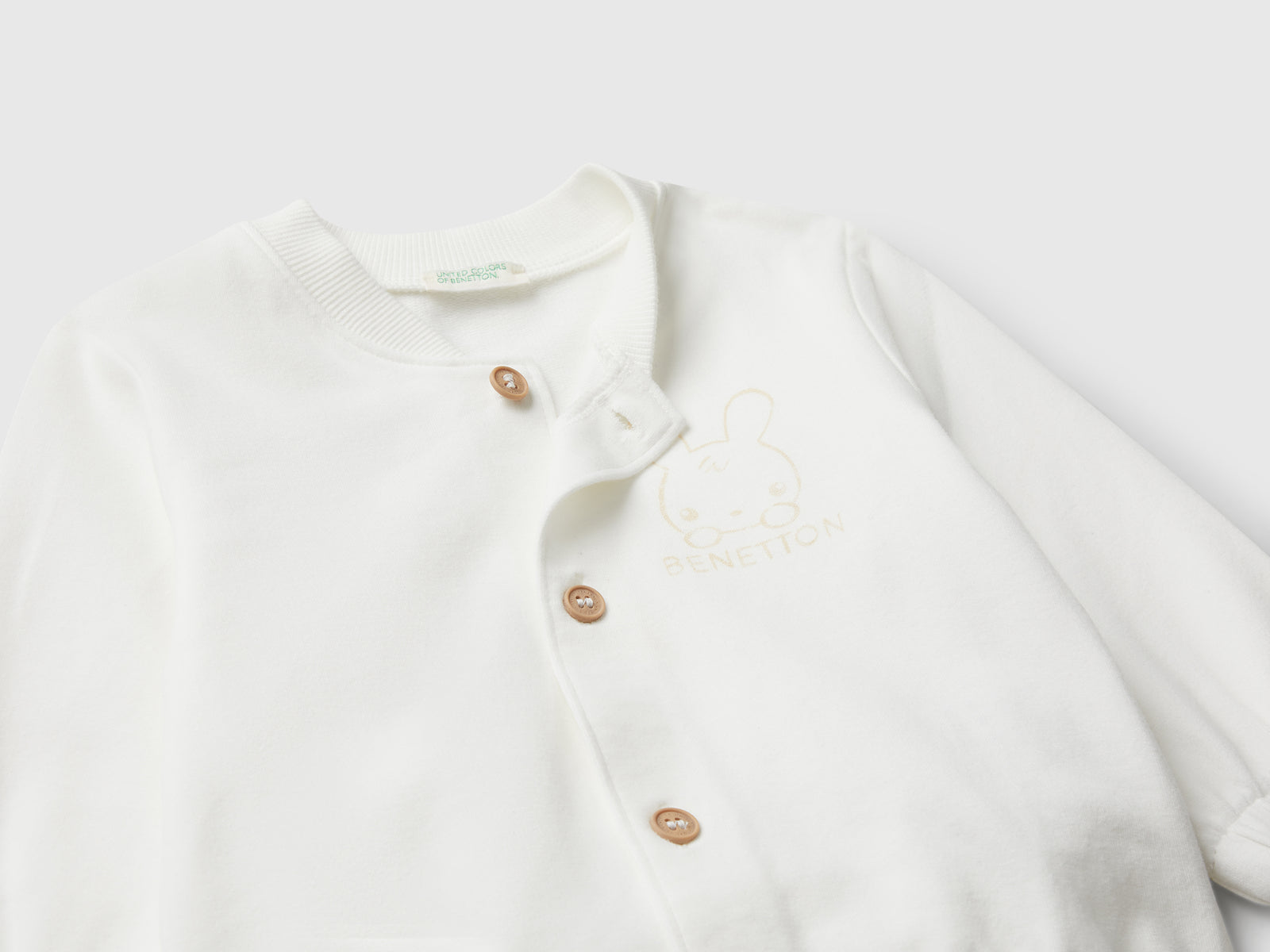 Completino in felpa di cotone da neonato bianco panna 3 | Benetton Outlet