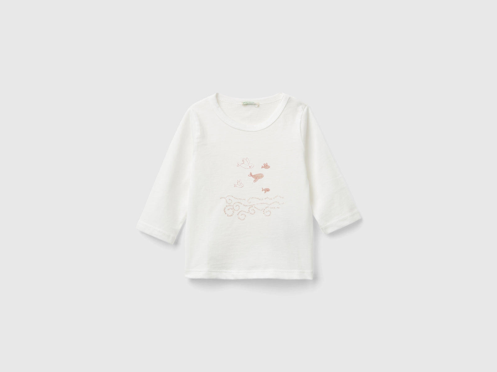 Maglietta con stampa in cotone bio da neonato bianco | Benetton Outlet
