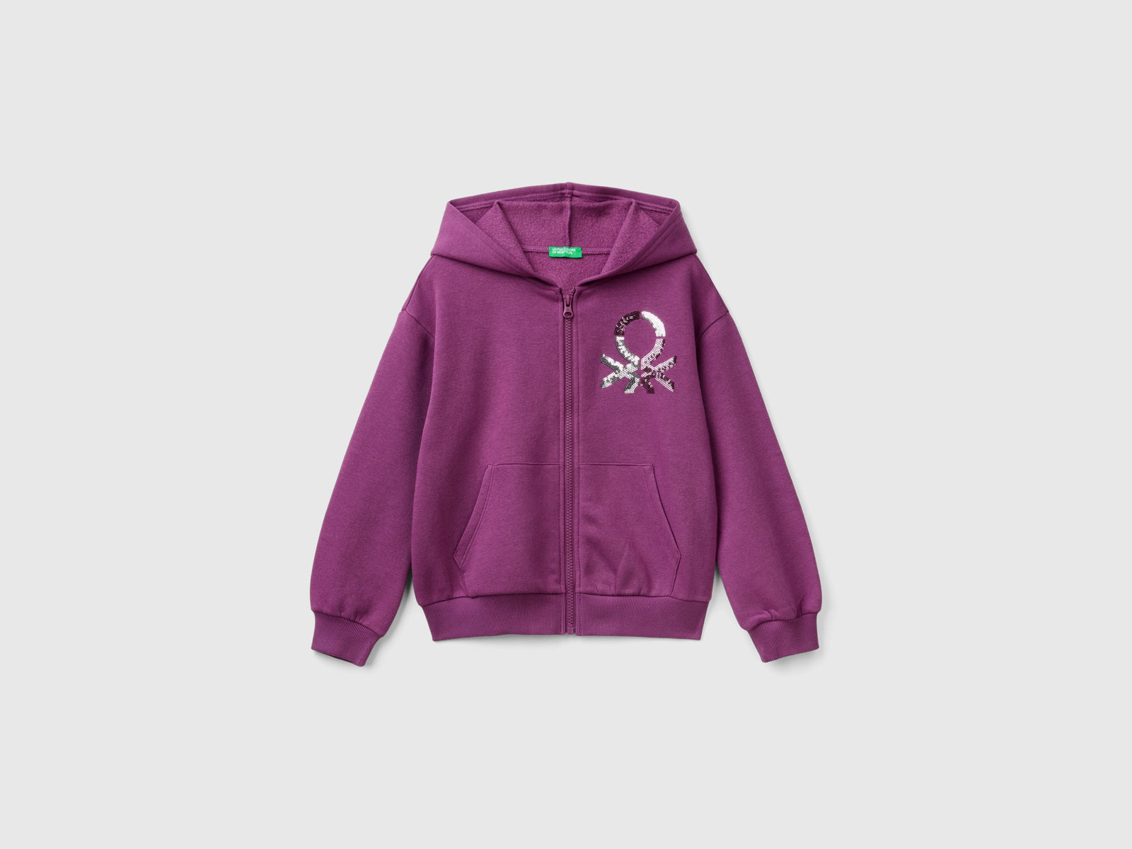 Zip-up sweatshirt with sequins da bambina malva | Benetton Outlet