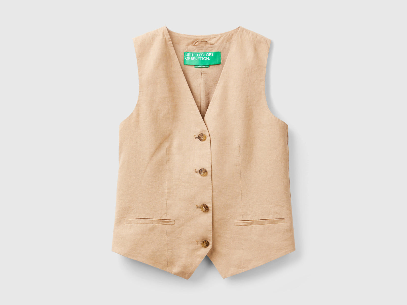 Gilet in puro lino da donna cammello | Benetton Outlet