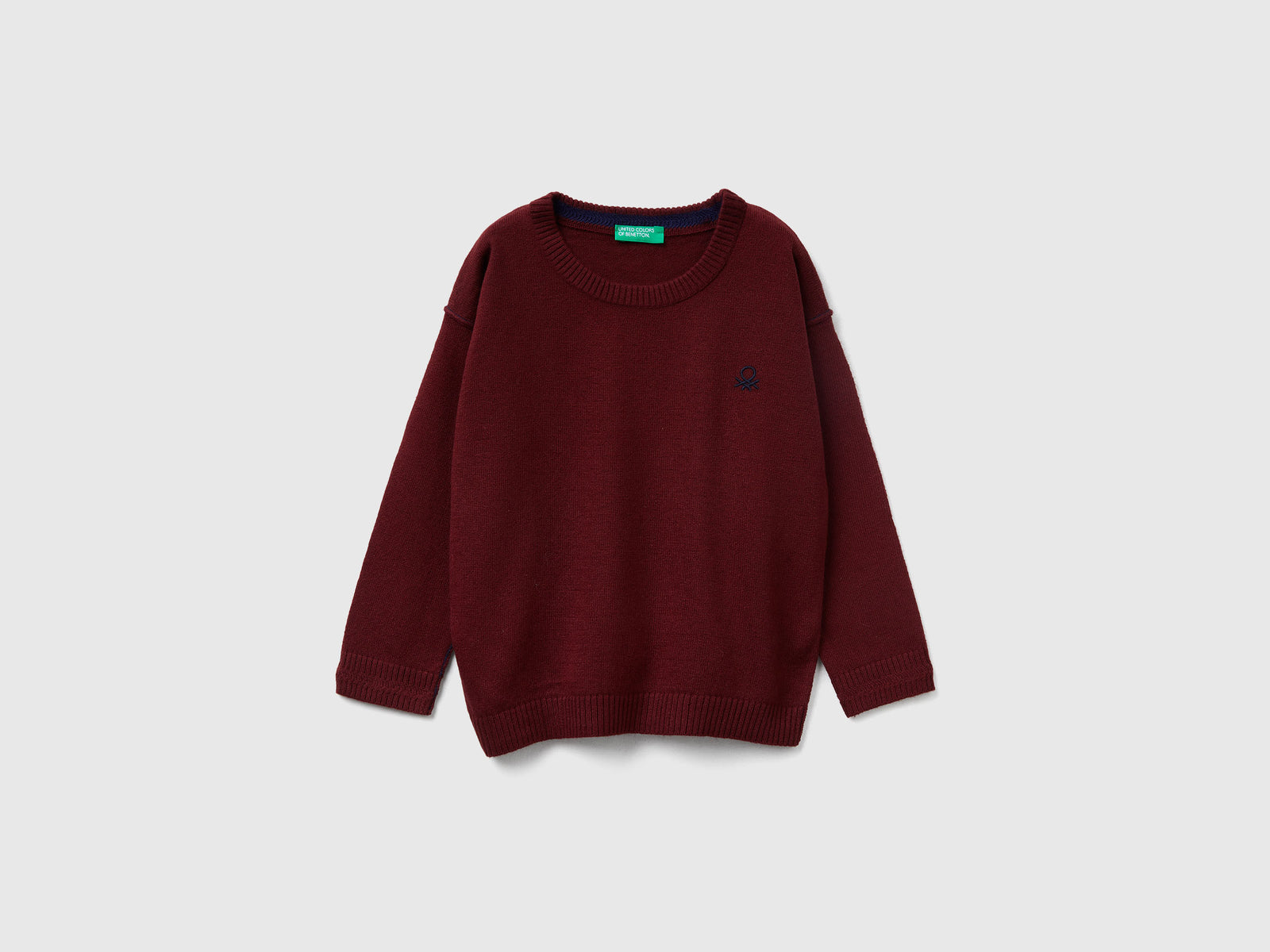 Maglia girocollo con ricamo da bimbo bordeaux | Benetton Outlet