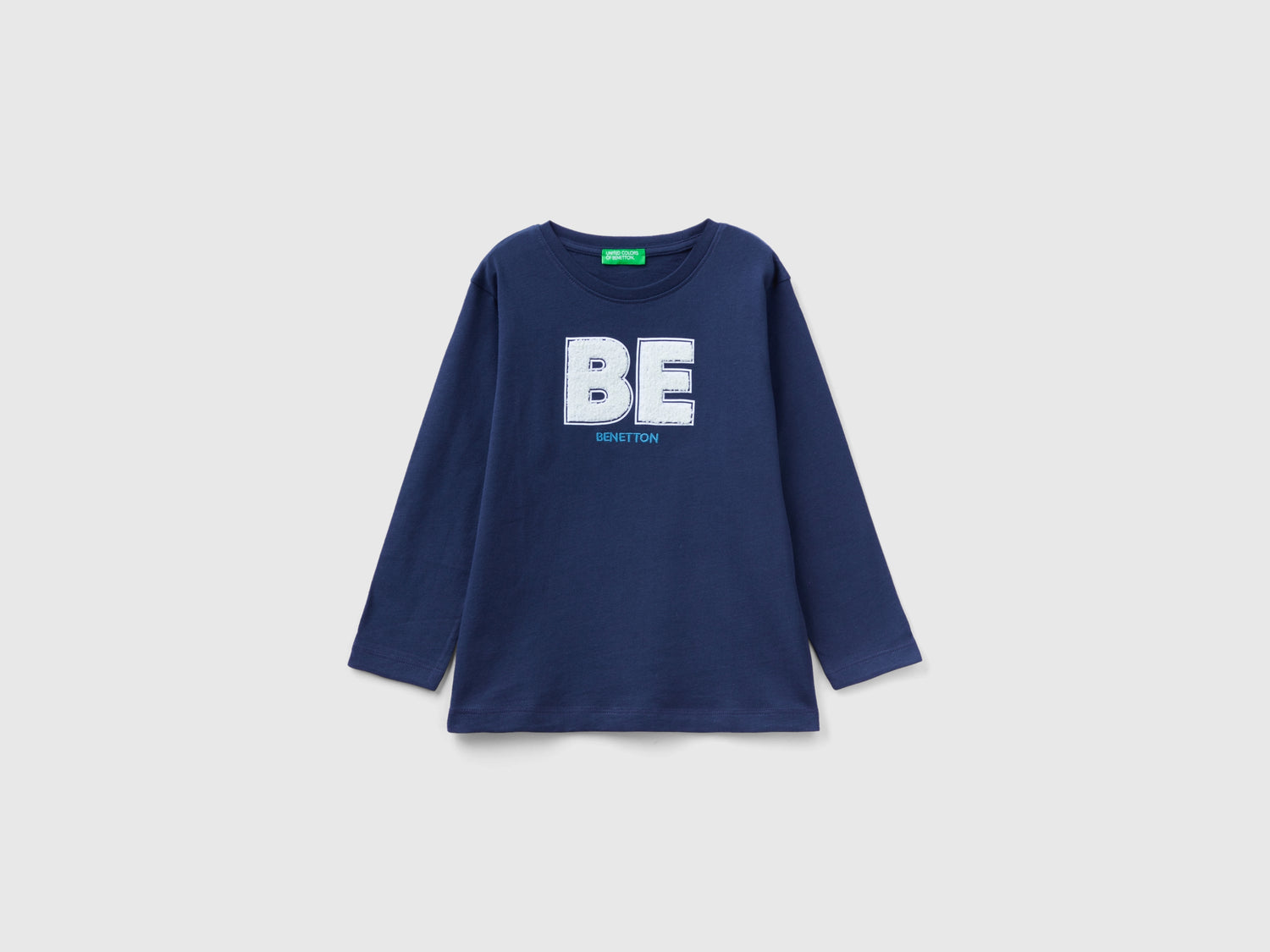 T-shirt con ricamo in spugna da bimbo blu scuro | Benetton Outlet