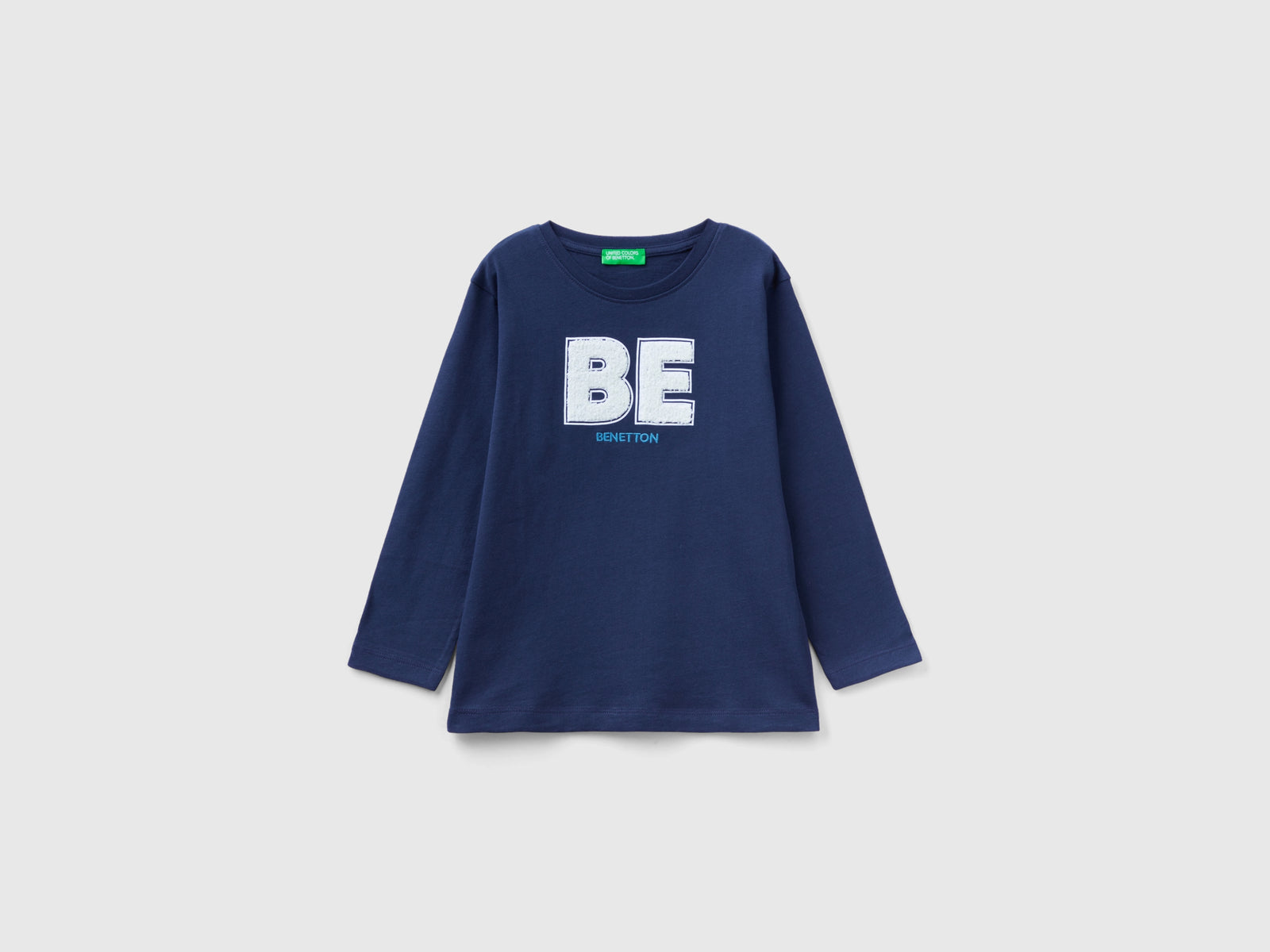 T-shirt con ricamo in spugna da bimbo blu scuro | Benetton Outlet