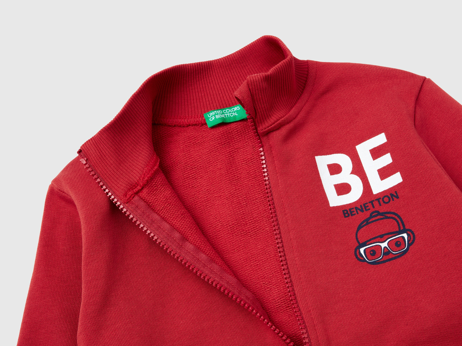Felpa in cotone bio con zip da bimbo rosso mattone 2 | Benetton Outlet