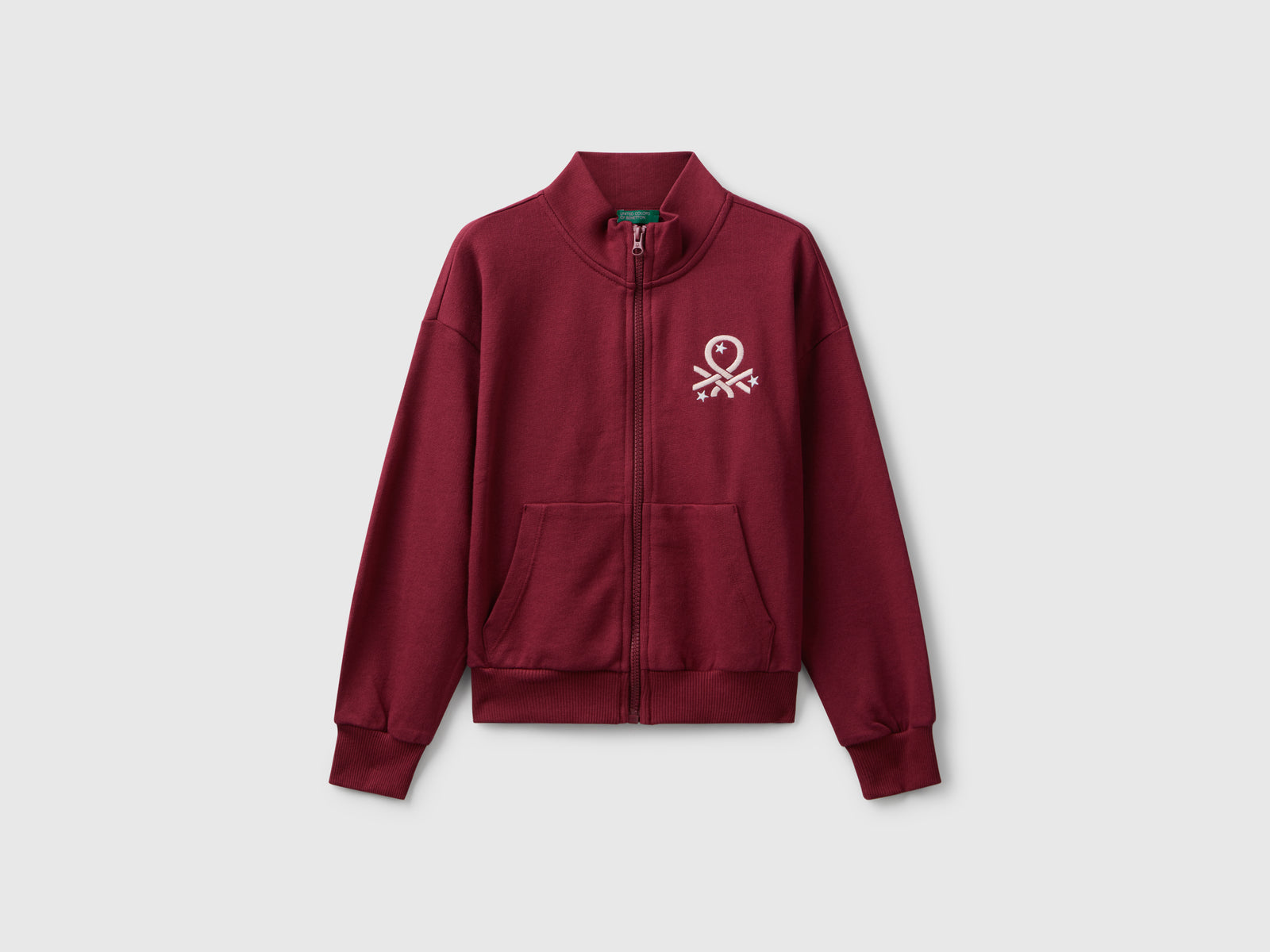 Felpa con zip e stampa da bambina bordeaux | Benetton Outlet